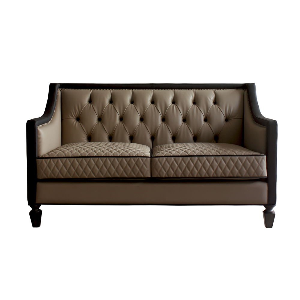 House Beatrice - Loveseat With 3 Pillows - Tan Synthetic Leather , Black Synthetic Leather & Charcoal