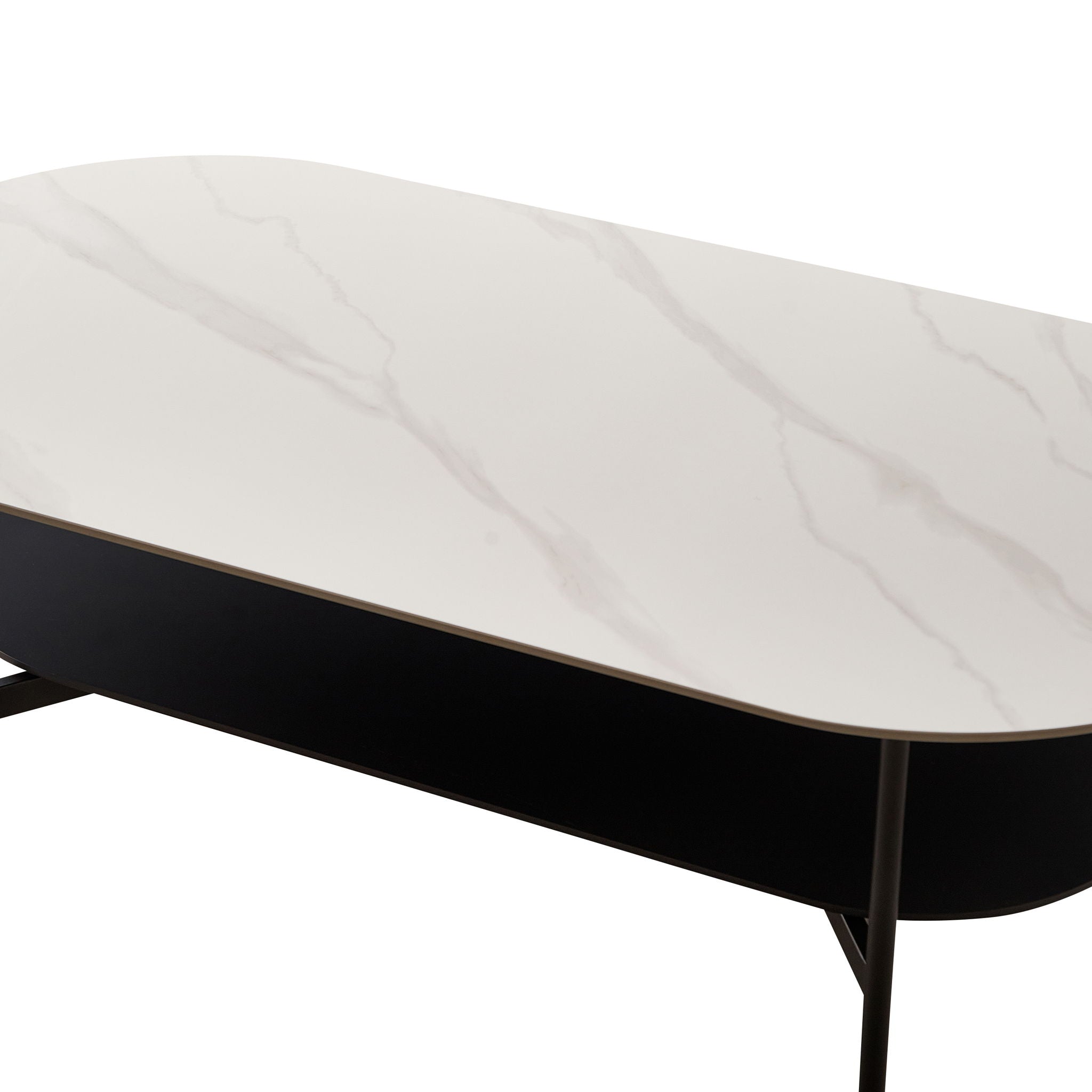 Contemporary Coffee Table Sintered Stone Surface With Ceramic Finish Double Layer Design Base Matte Shelf Modern Living Room Center Table - White / Gray