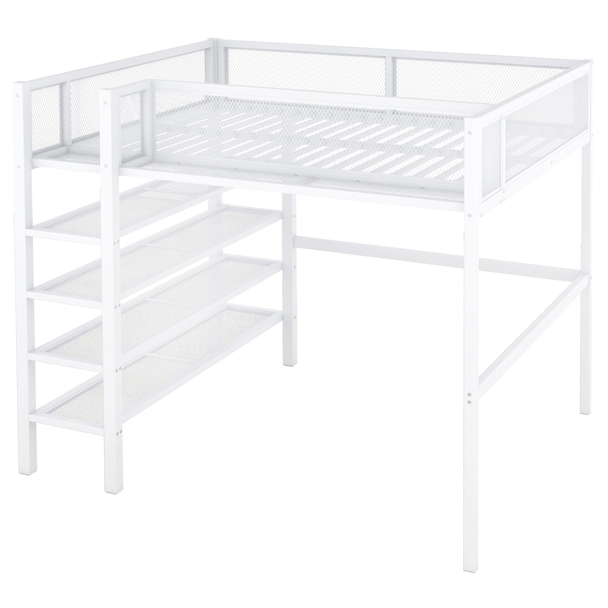 Loft Bed With 4 Tier Shelves And Storage