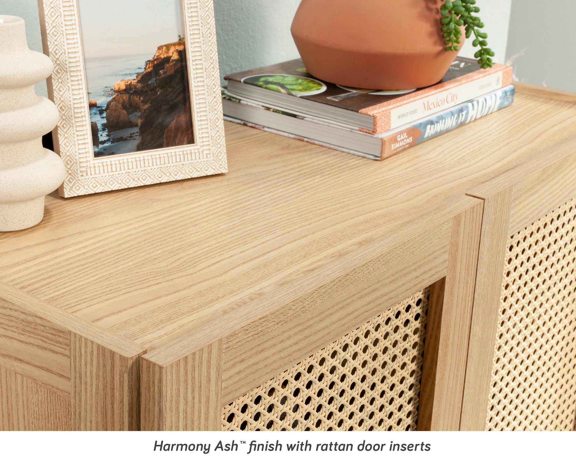 2-Door Rattan Shoe Cabinet in Harmony Ash