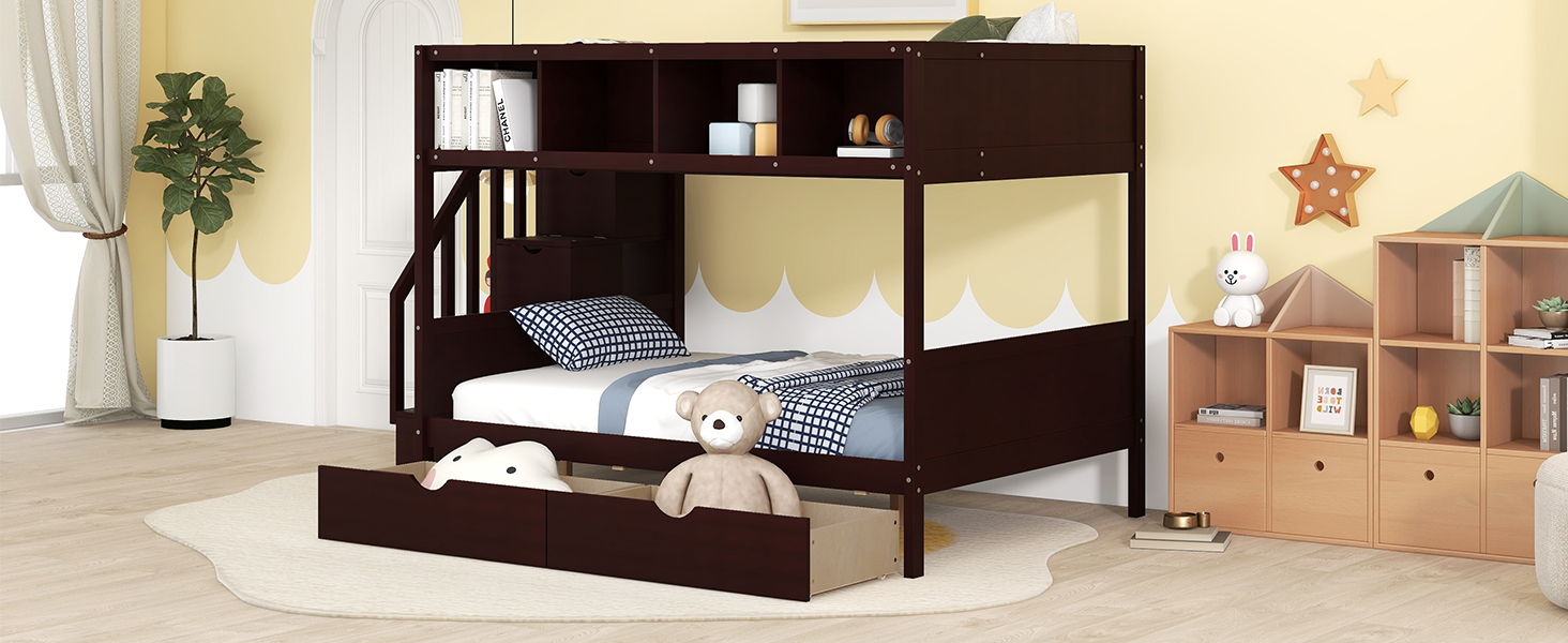 Bunk Bed With Shelfs, Storage Staircase And 2 Drawers