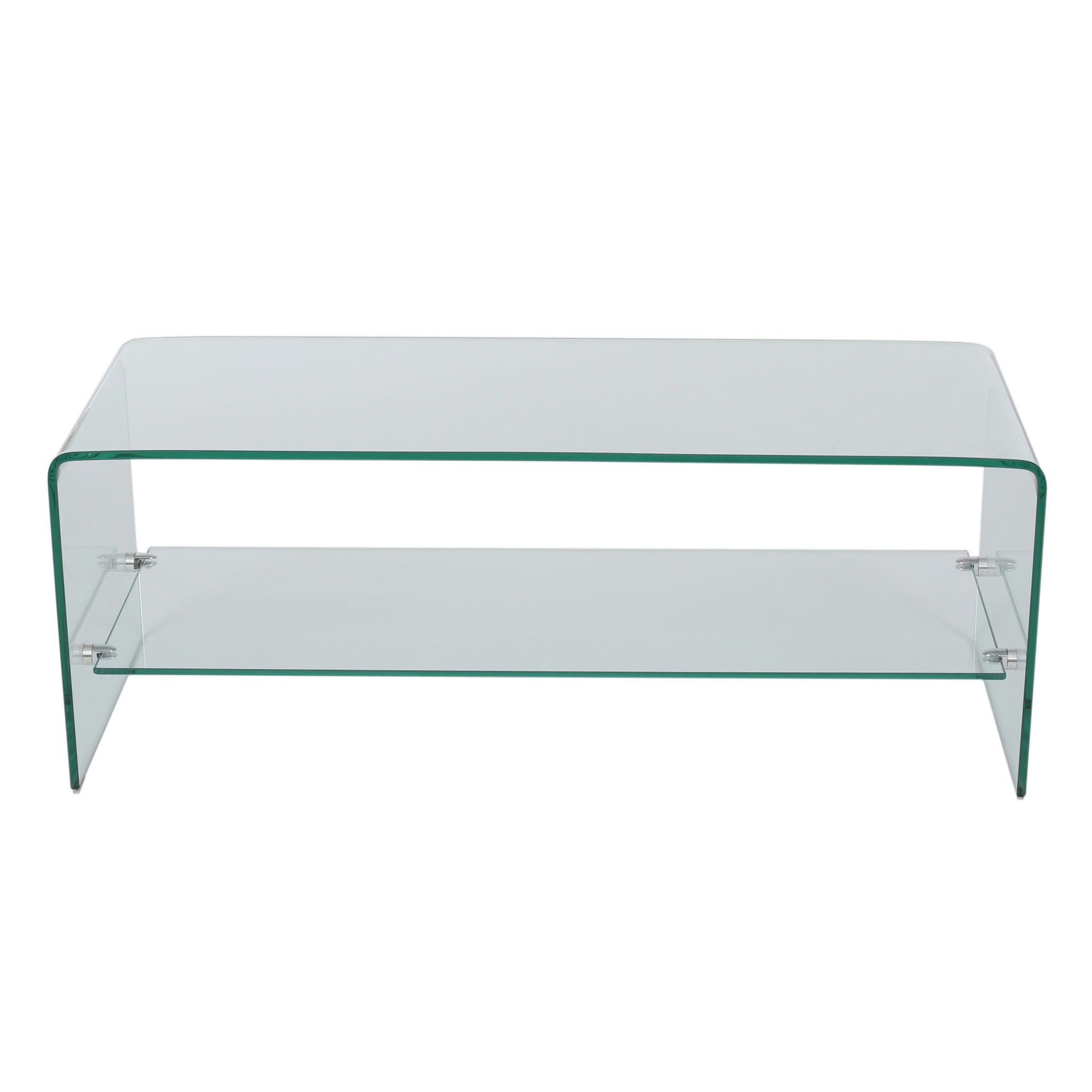 Modern Tempered Glass TV Stand With Shelf And Open Back Design - Clear