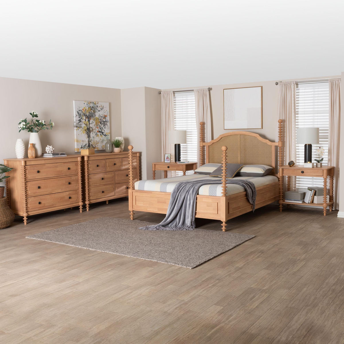 Neviah 5-Piece Bedroom Set with 1-Drawer Nightstands, Queen, Beech Brown