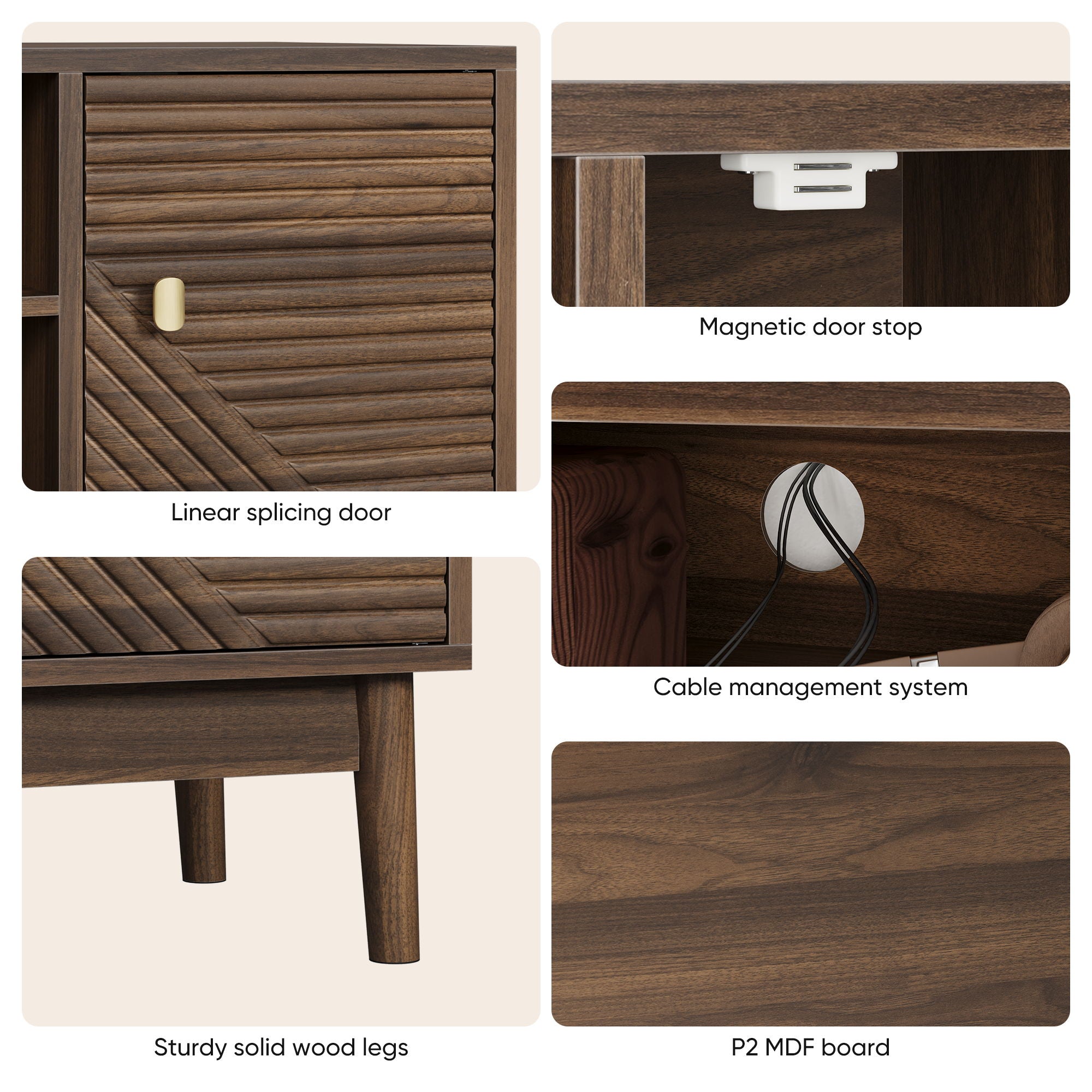 Mid Century Modern TV Stand Entertainment Center With Storage - Walnut