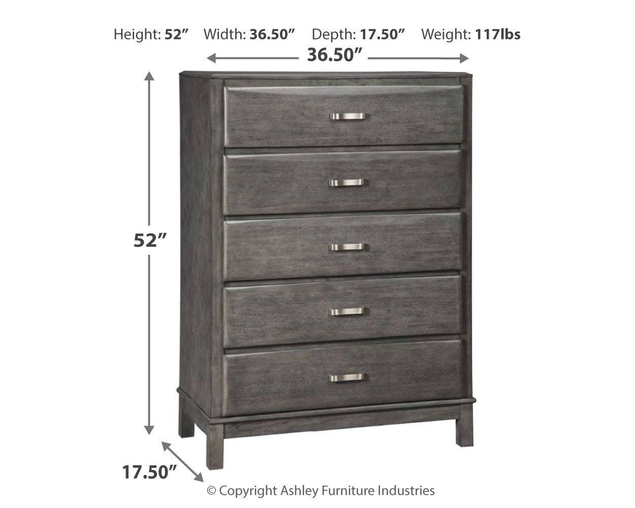Ashley Furniture Caitbrook - Gray - Five Drawer Chest | Meri Furniture