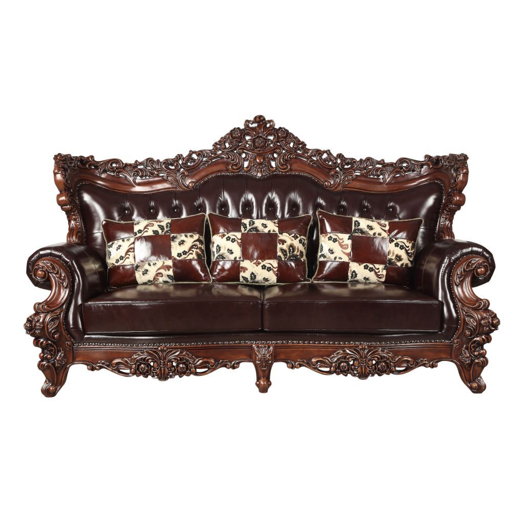 ACME Forsythia - Sofa - Espresso Top Grain Leather Match & Walnut | Meri Furniture