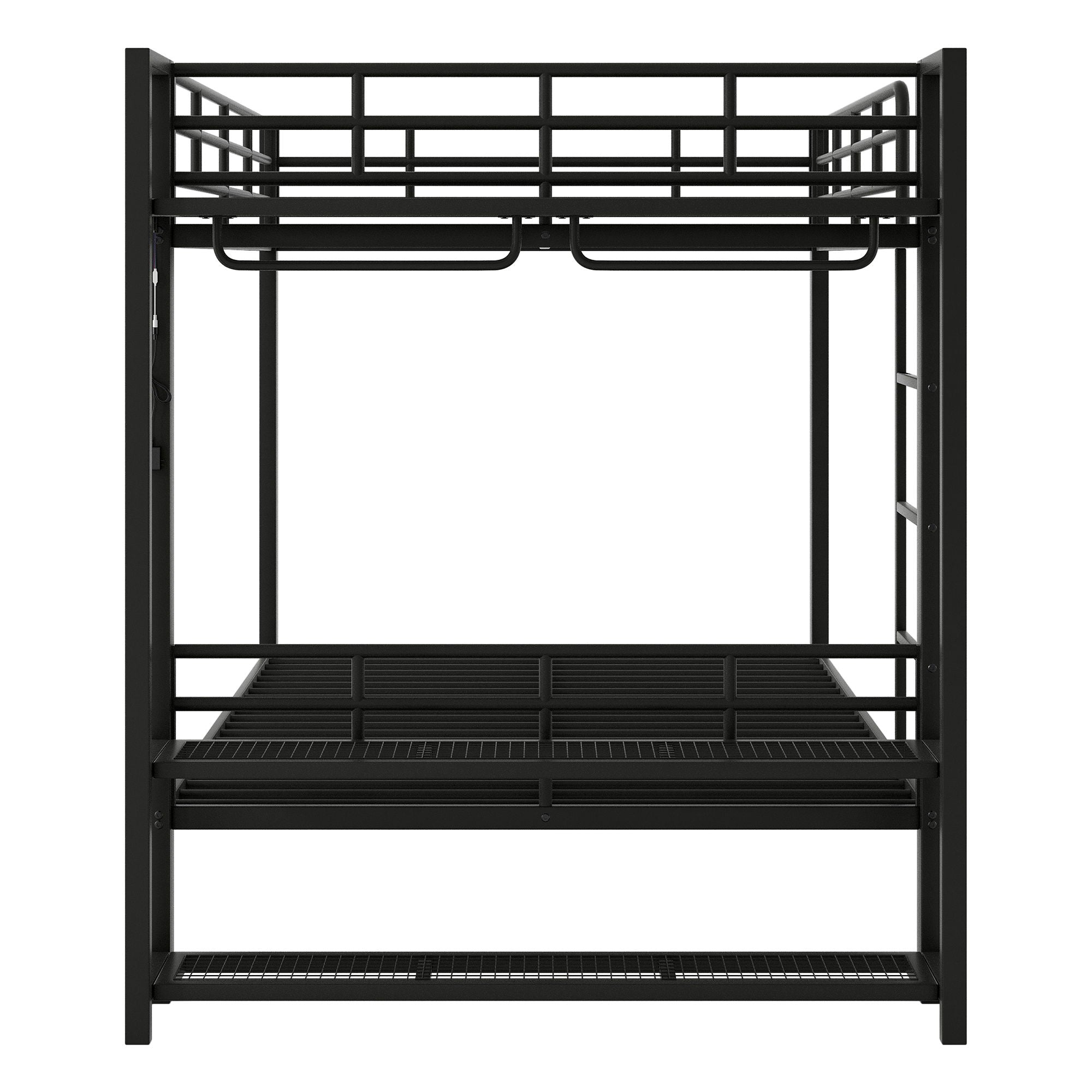 Bunk Bed With Storage Mesh Shelves, Clothes Hooks, LED Light