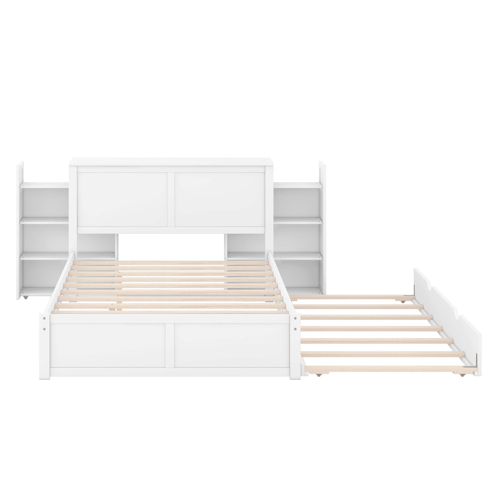 Storage Platform Bed With Pull Out Shelves And Trundle