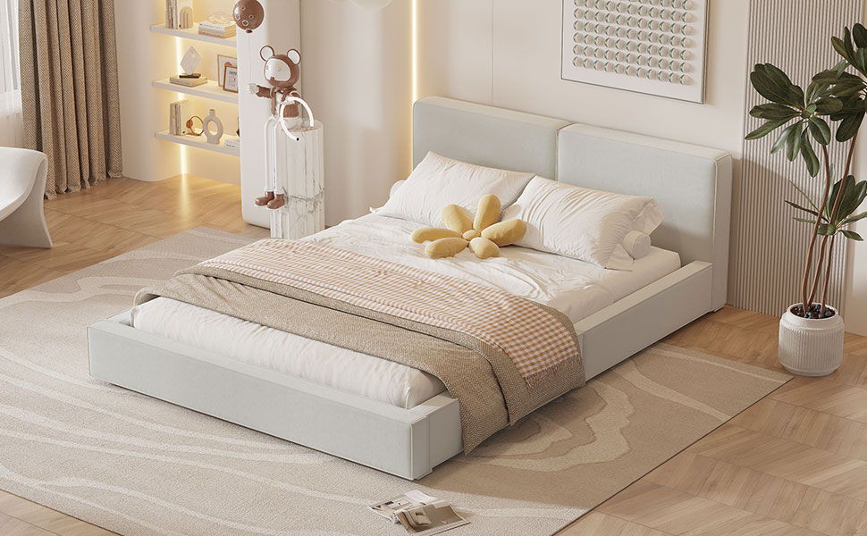 Upholstered Platform Bed, Grounded Bed With Solid Frame