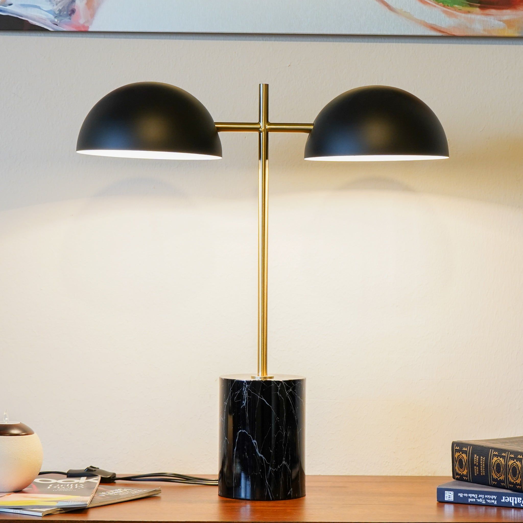 Nova - Hydro Table Lamp With On / Off Switch Double Lamp - Black / Gold / Marble
