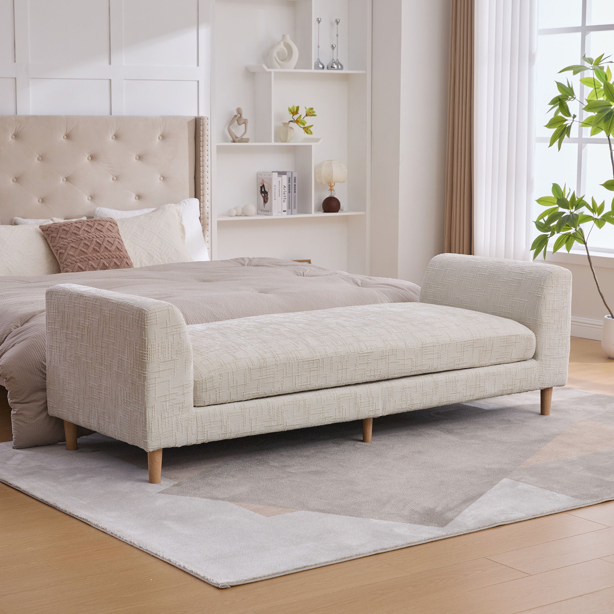 Modern Upholstered End Of Bed Bench With Armrests
