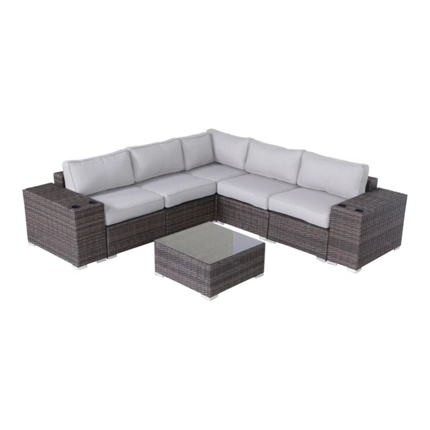 Modern Patio Rattan Sectional Set With Cushions
