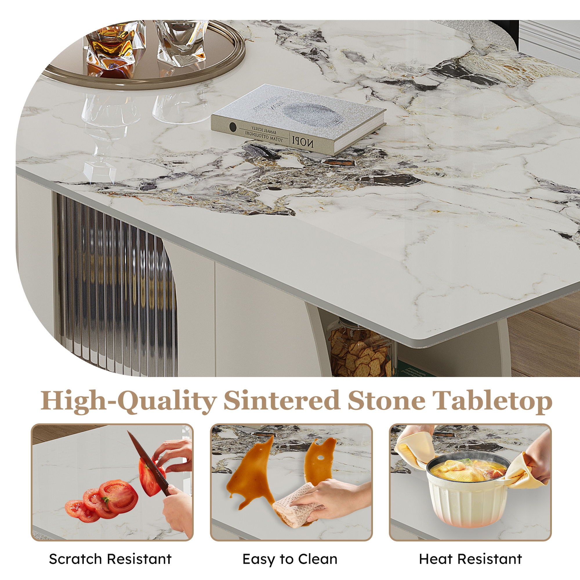 Dining Table For 4 - 6 People, Storage Shelf - White