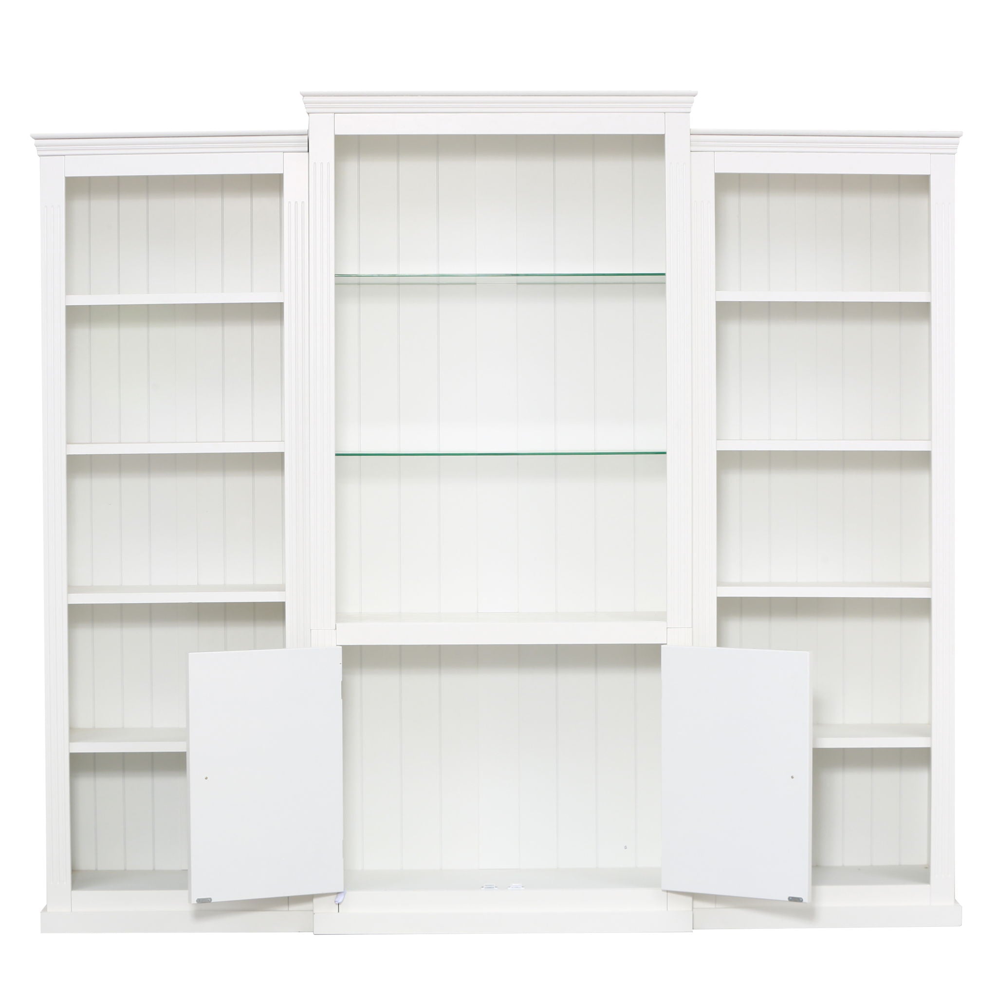 Retro Style 3 Piece Bookcase Display Cabinet With Adjustable LED Lighting, Tempered Glass Shelves - White