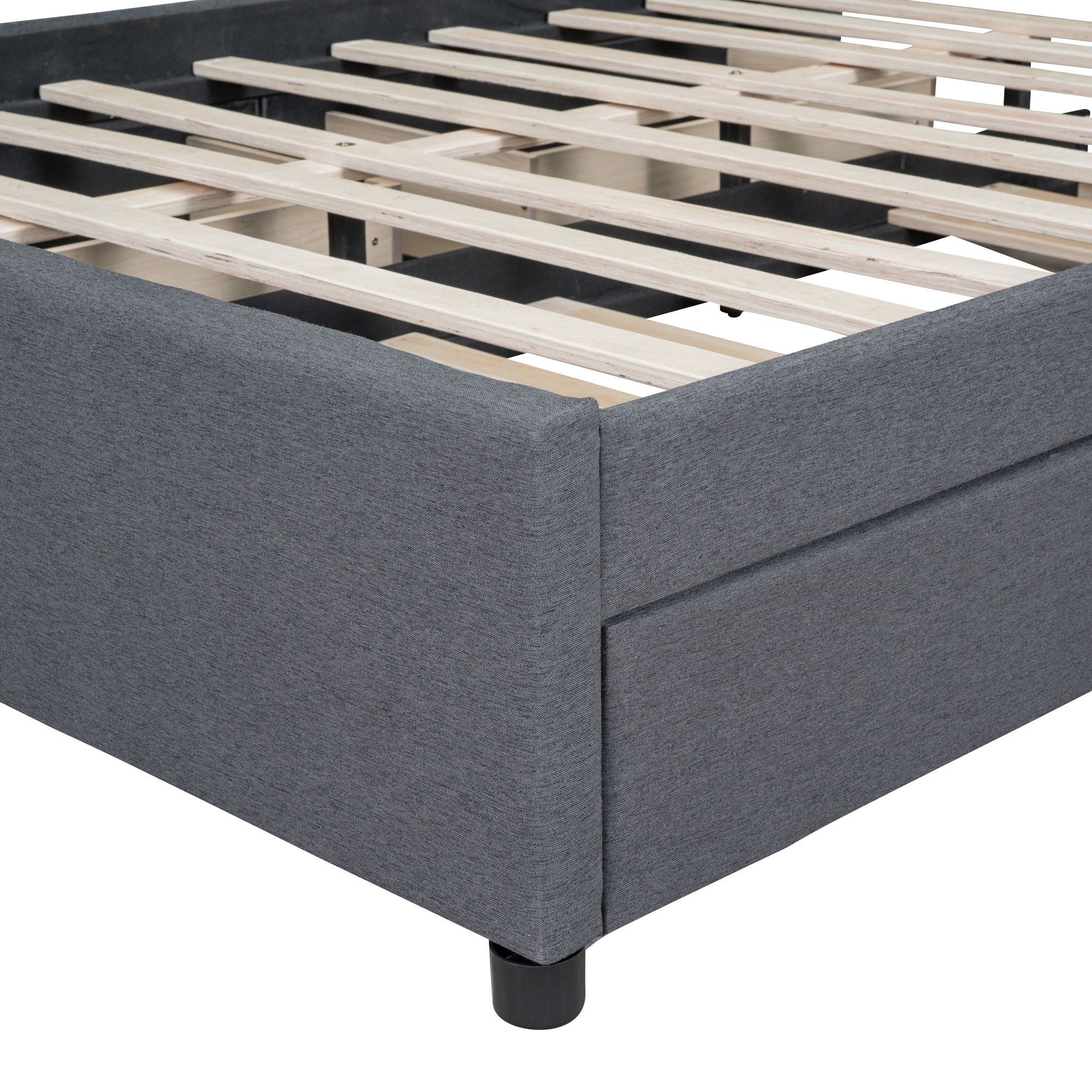Upholstered Platform Bed With Drawers, Classic Headboard Design