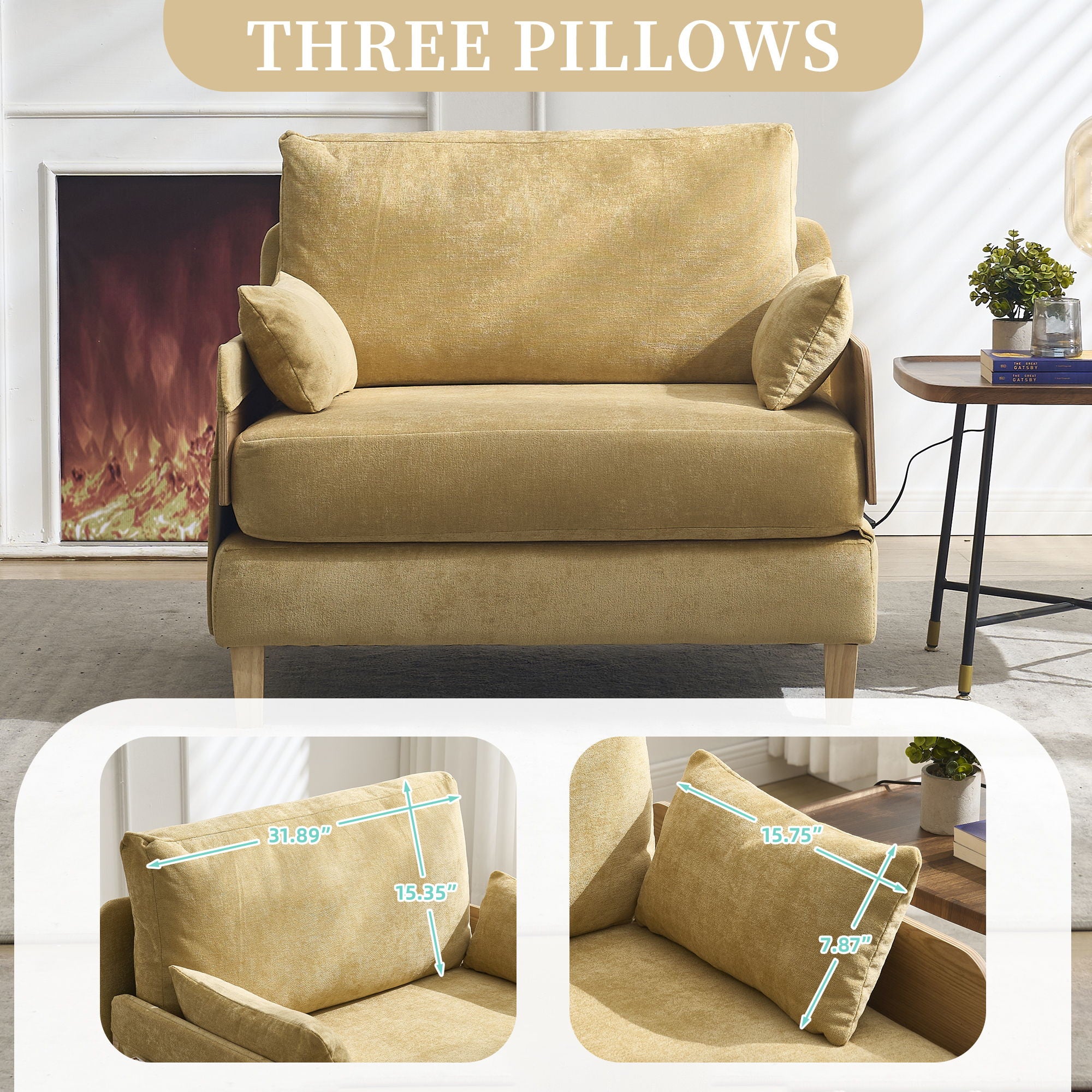 Mid Century Modern Foldable Sofa Bed, 3 In 1 Convertible Sleeper With 3 Pillows