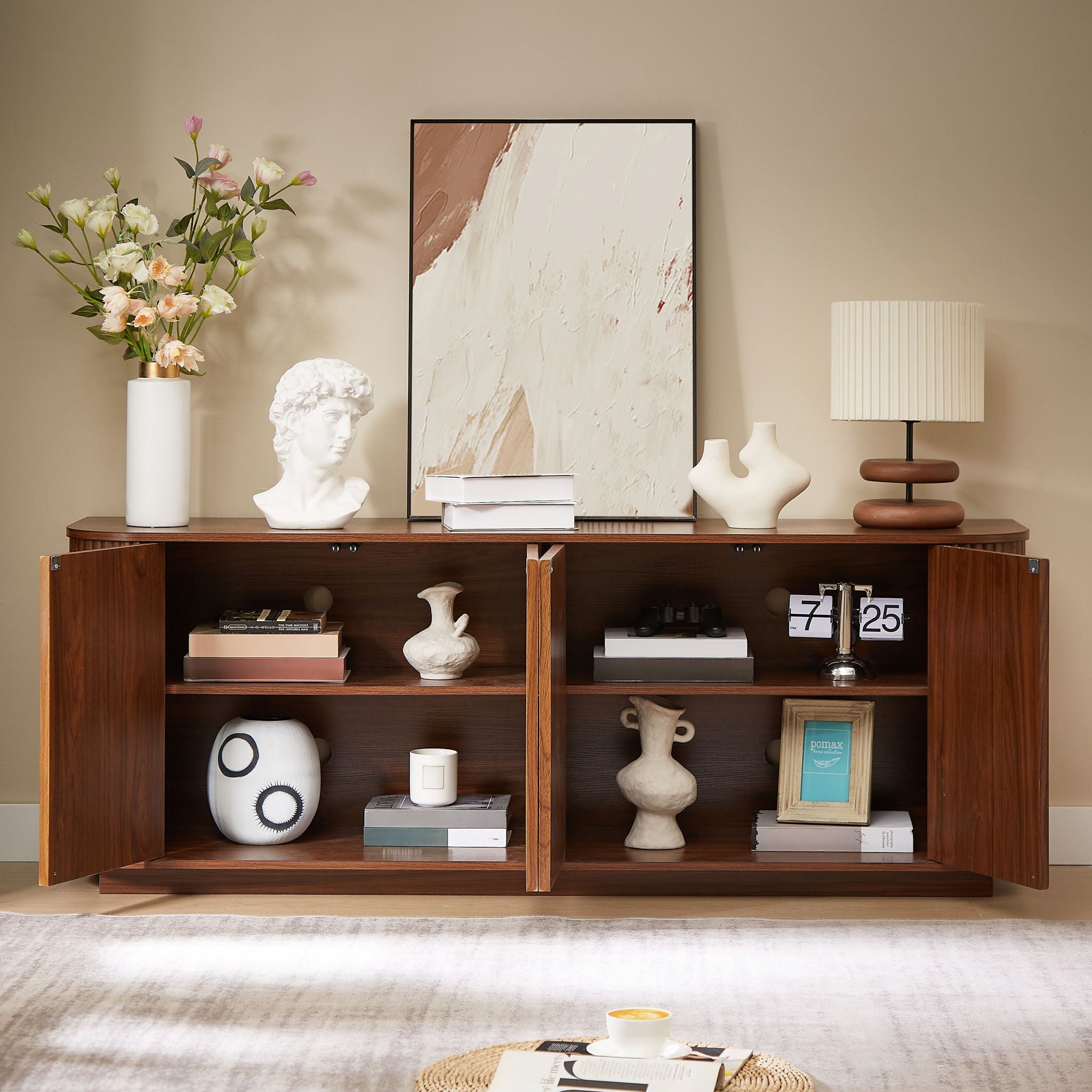 Contemporary Sideboard Storage Cabinet TV Stand With Wave Pattern