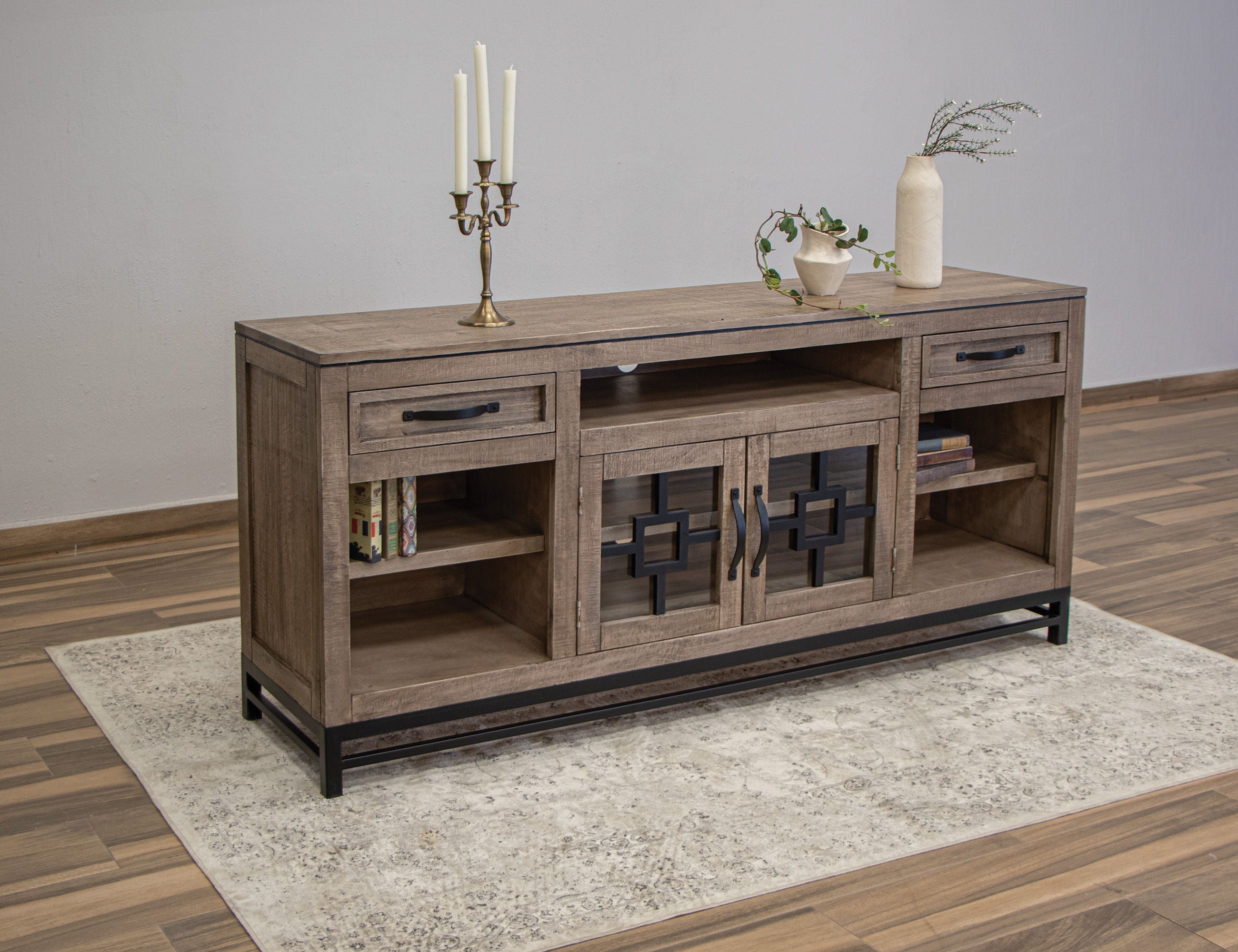 International Furniture Direct Blacksmith - TV Stand - Truffle Brown / Oil Black | Meri Furniture