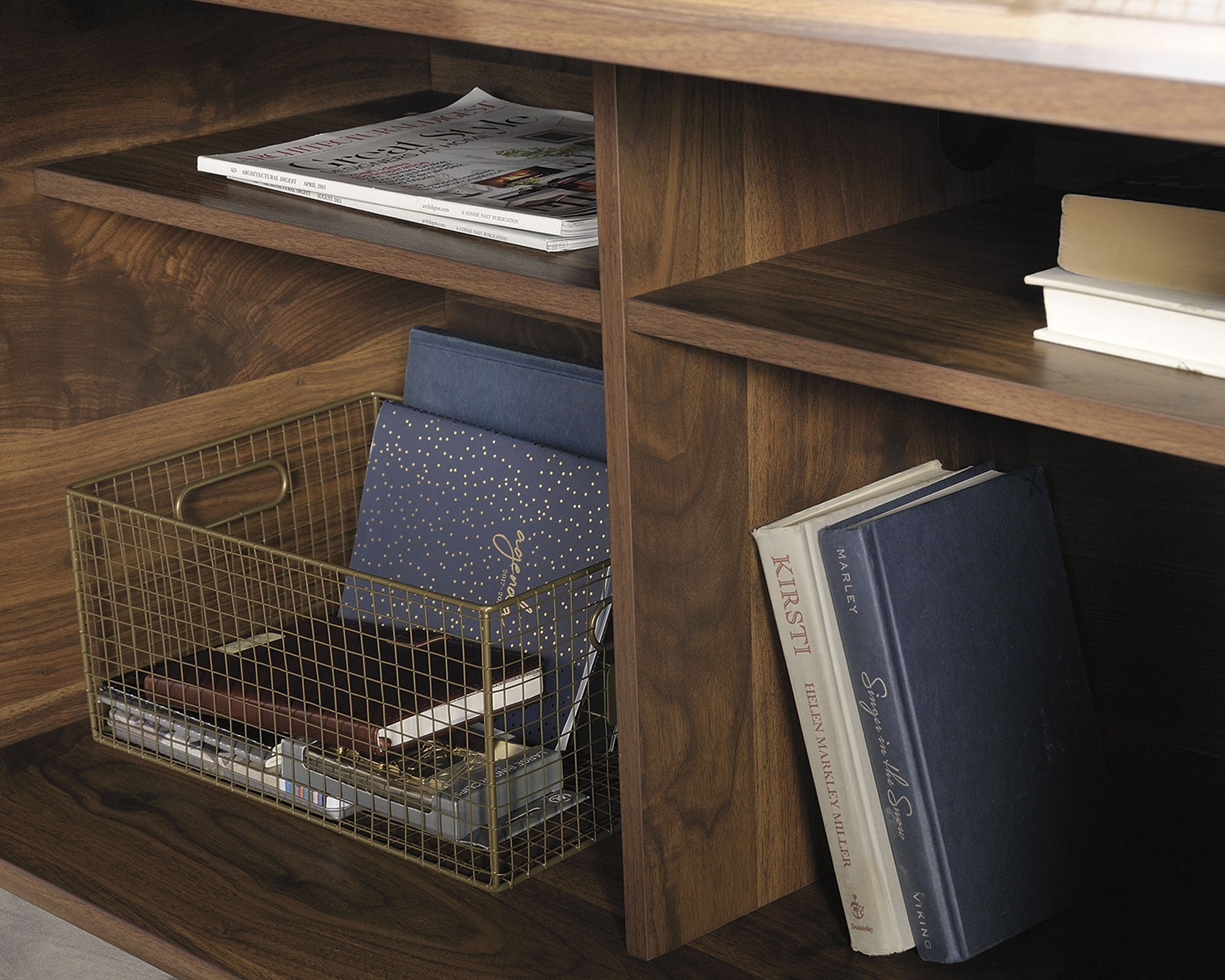 L-Shaped Desk in Grand Walnut