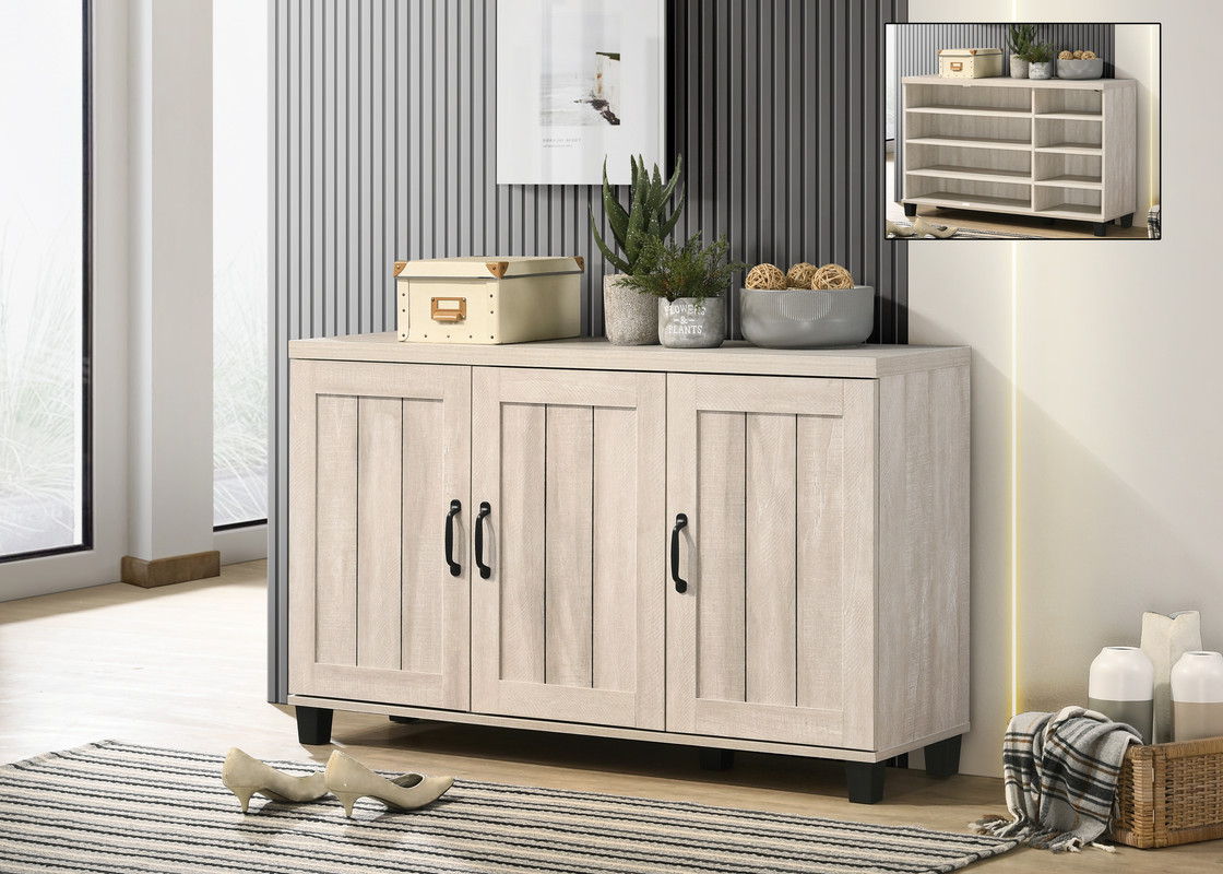 Corby 45"W Dusty Gray Oak Finish 3-Door Shoe Cabinet