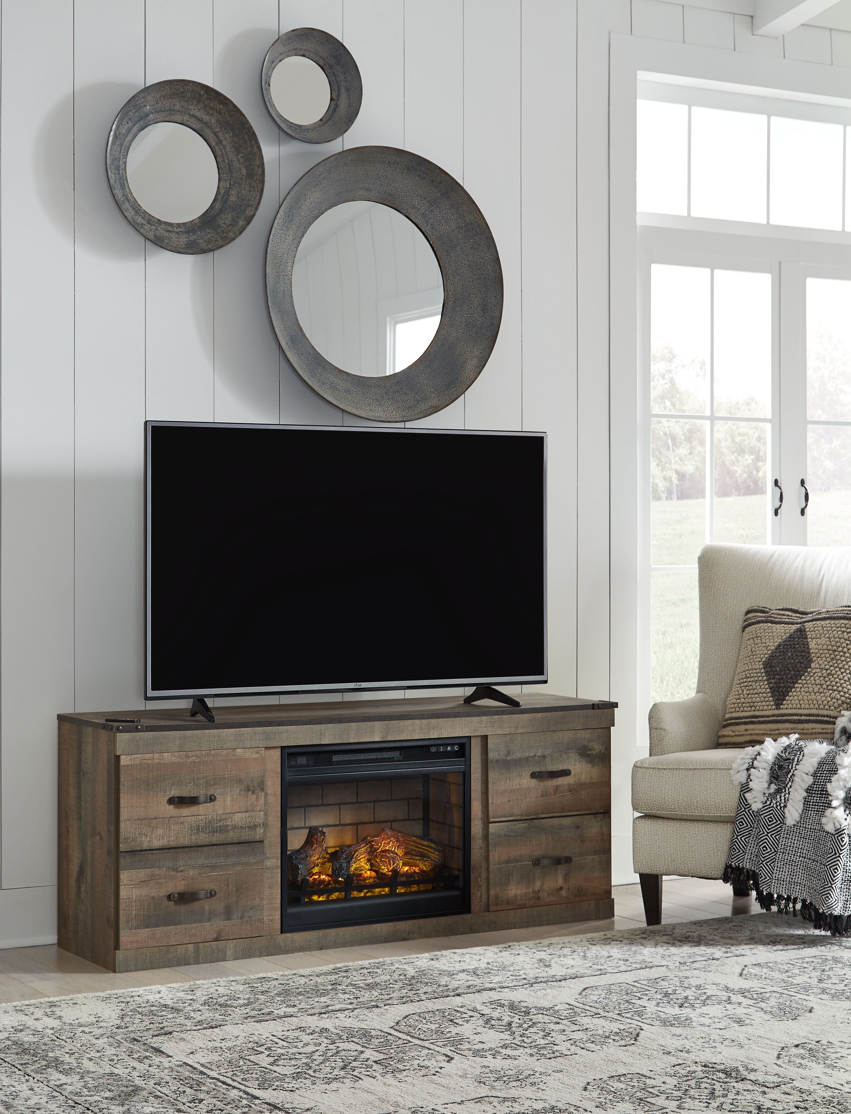 Signature Design by Ashley® Trinell - Brown - TV Stand With Electric Fireplace | Meri Furniture