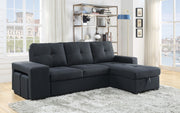 Lucas 97"W Dark Gray Linen Sleeper Sectional Sofa with Reversible Storage Chaise