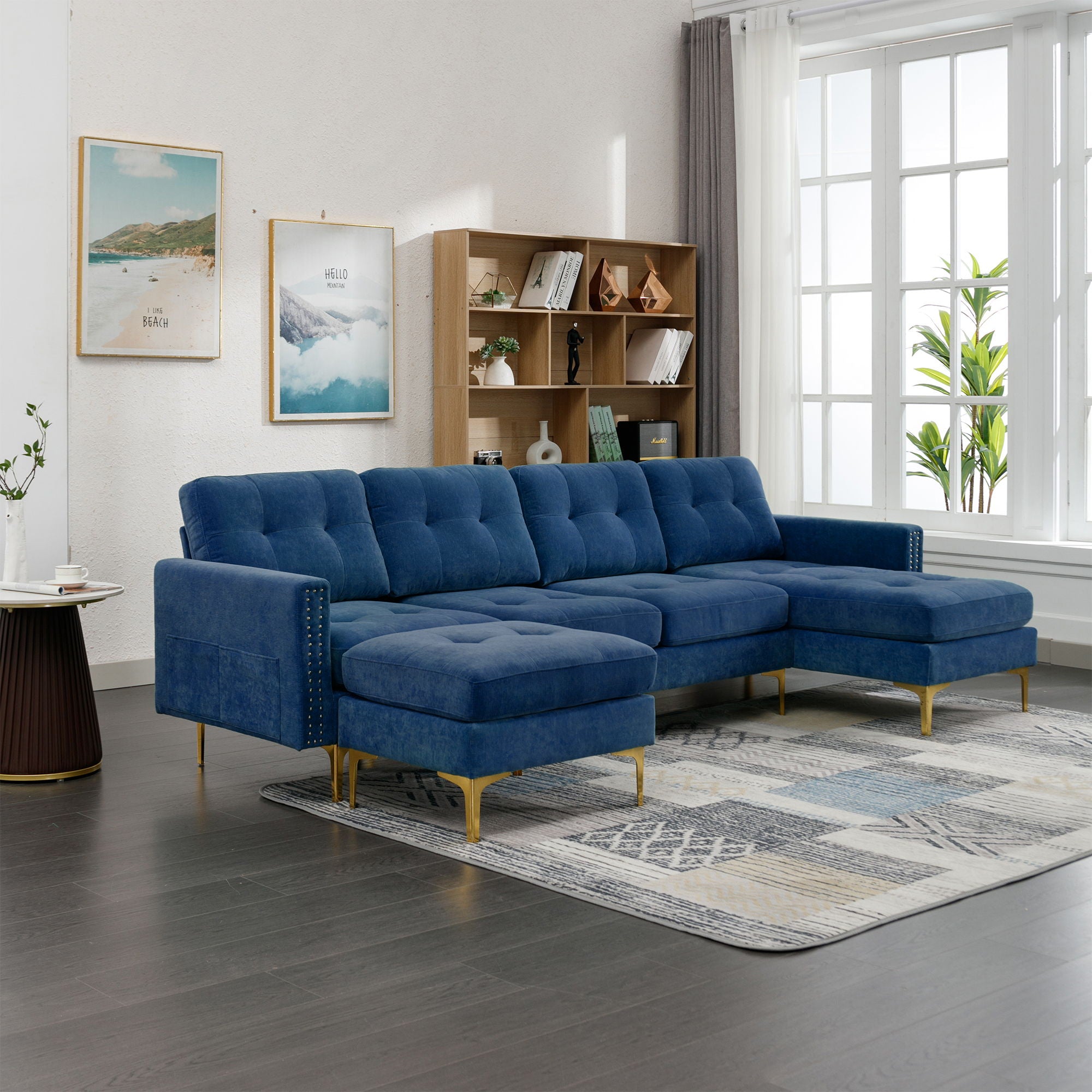 Modern L - Shape Convertible Sectional Sofa With Movable Ottoman