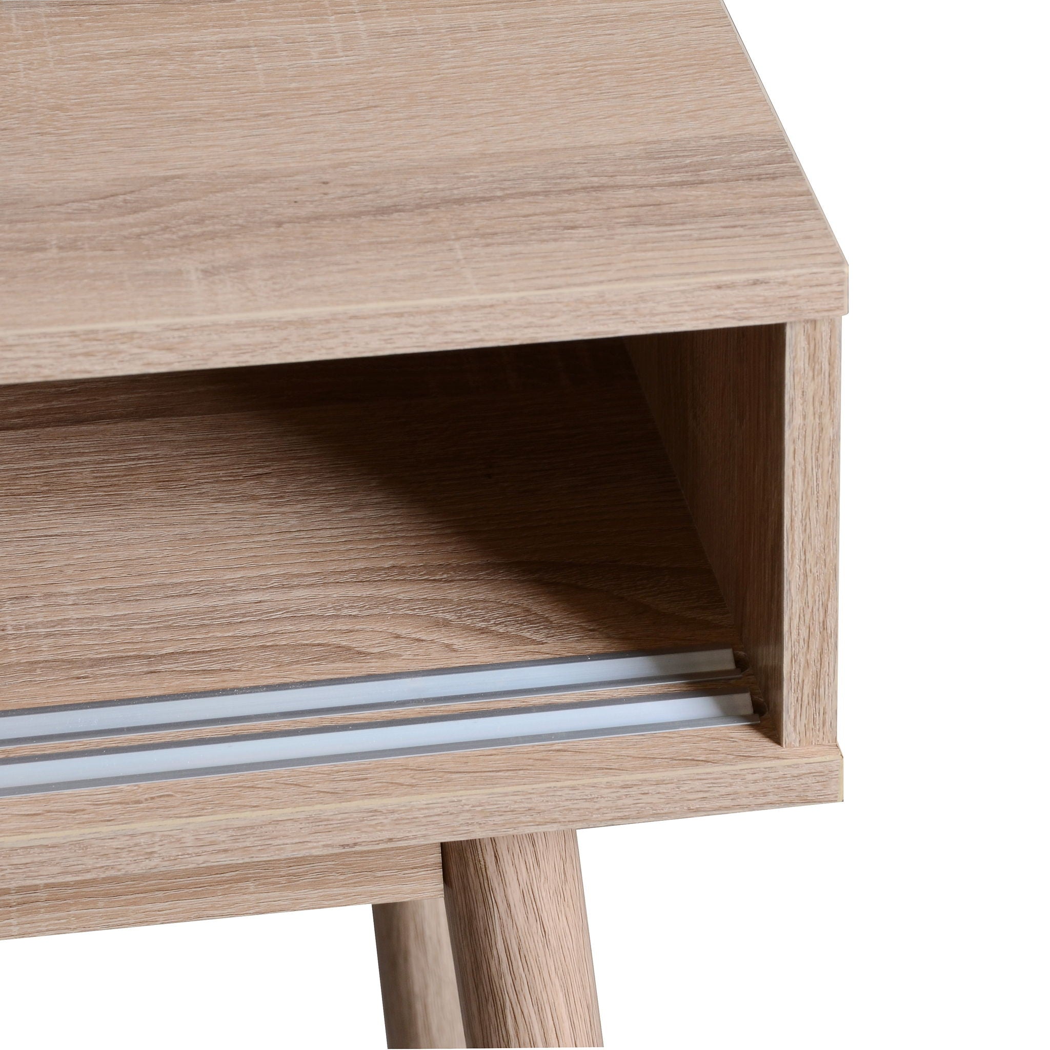 Rustic Entryway Console Table With Sliding White Doors And Wood Legs - Natural