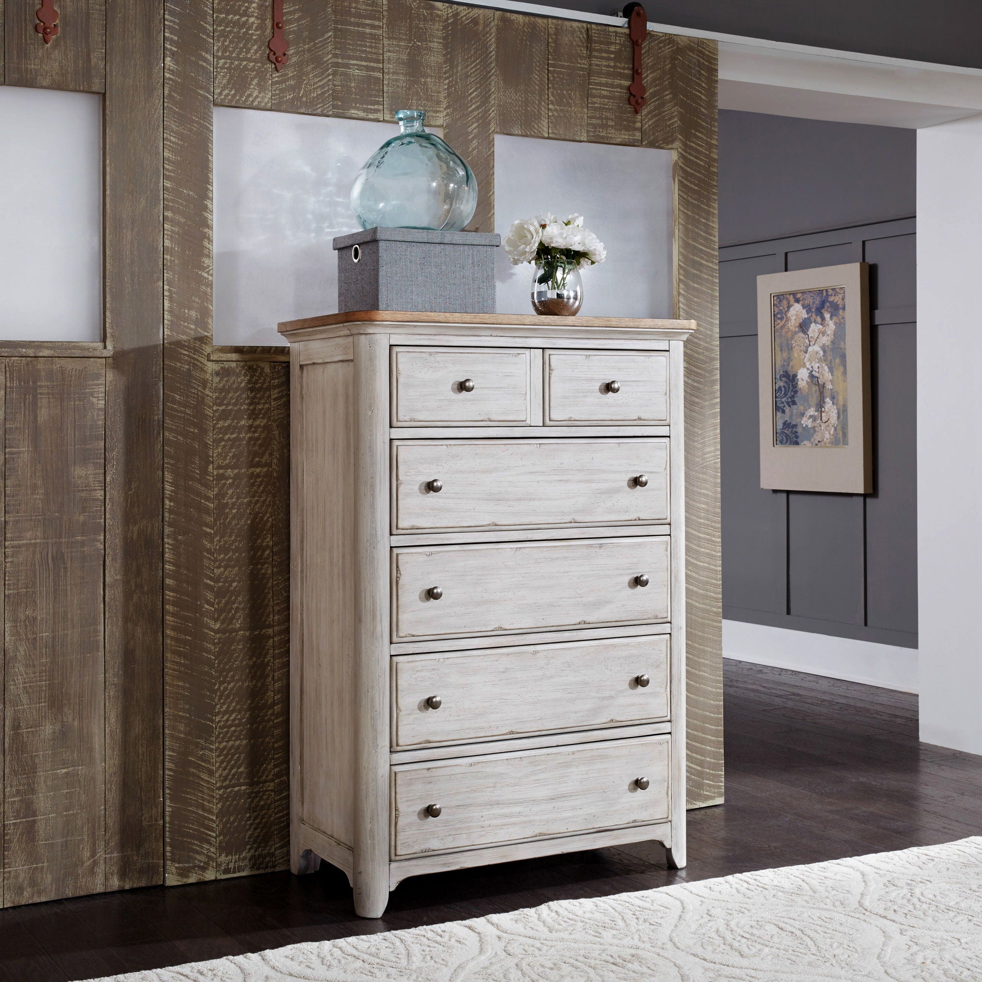 Liberty Furniture Farmhouse Reimagined - 5 Drawer Chest - White | Meri Furniture