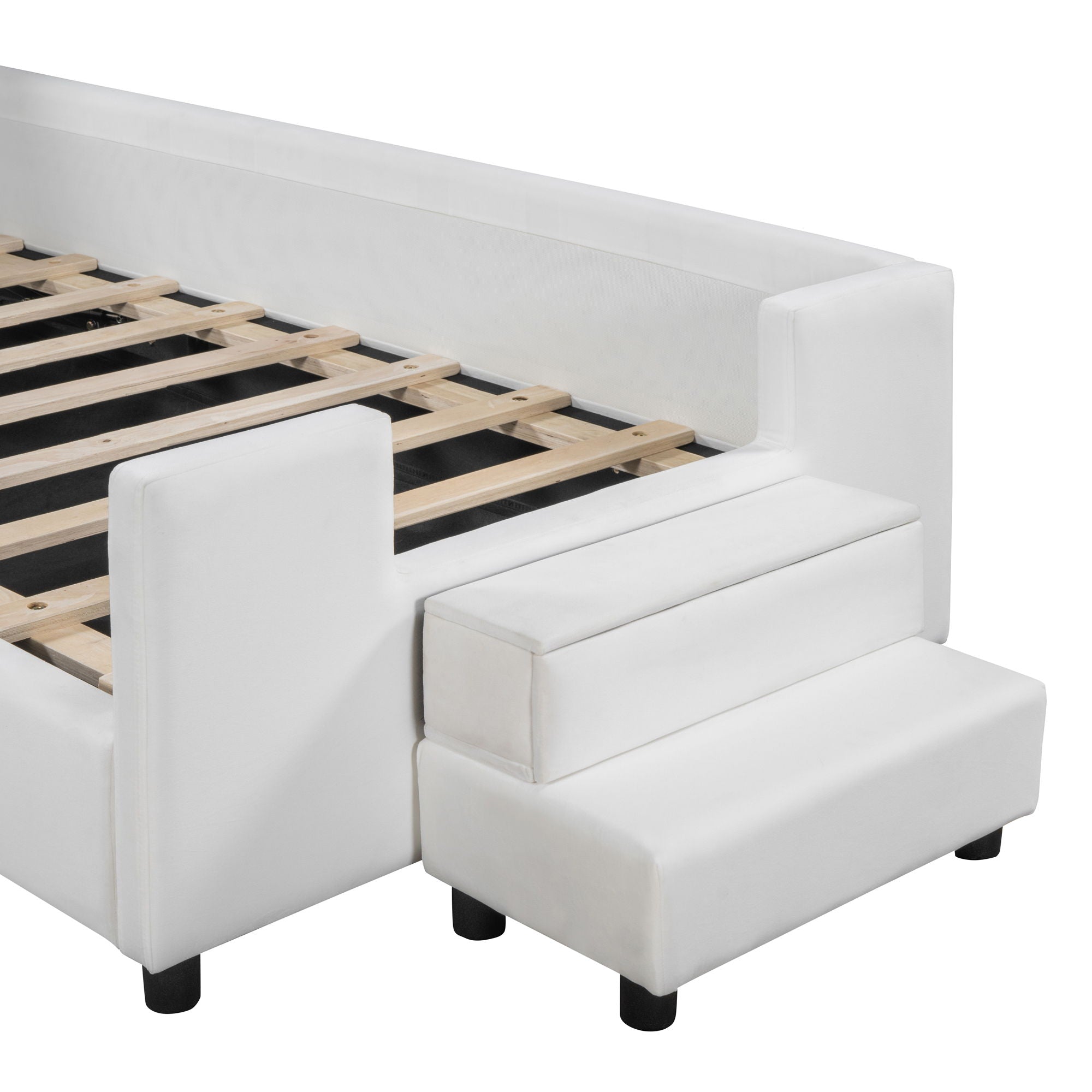 Upholstered Daybed With Bear Shaped Headboard, Hydraulic System And Breathable Mesh Fence