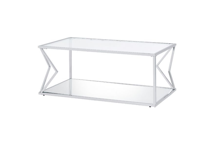 ACME Virtue - Coffee Table - Clear Glass & Chrome Finish | Meri Furniture