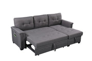 Ashlyn 84"W Dark Gray Reversible Sleeper Sectional Sofa with Storage Chaise, USB Charging Ports and Pocket