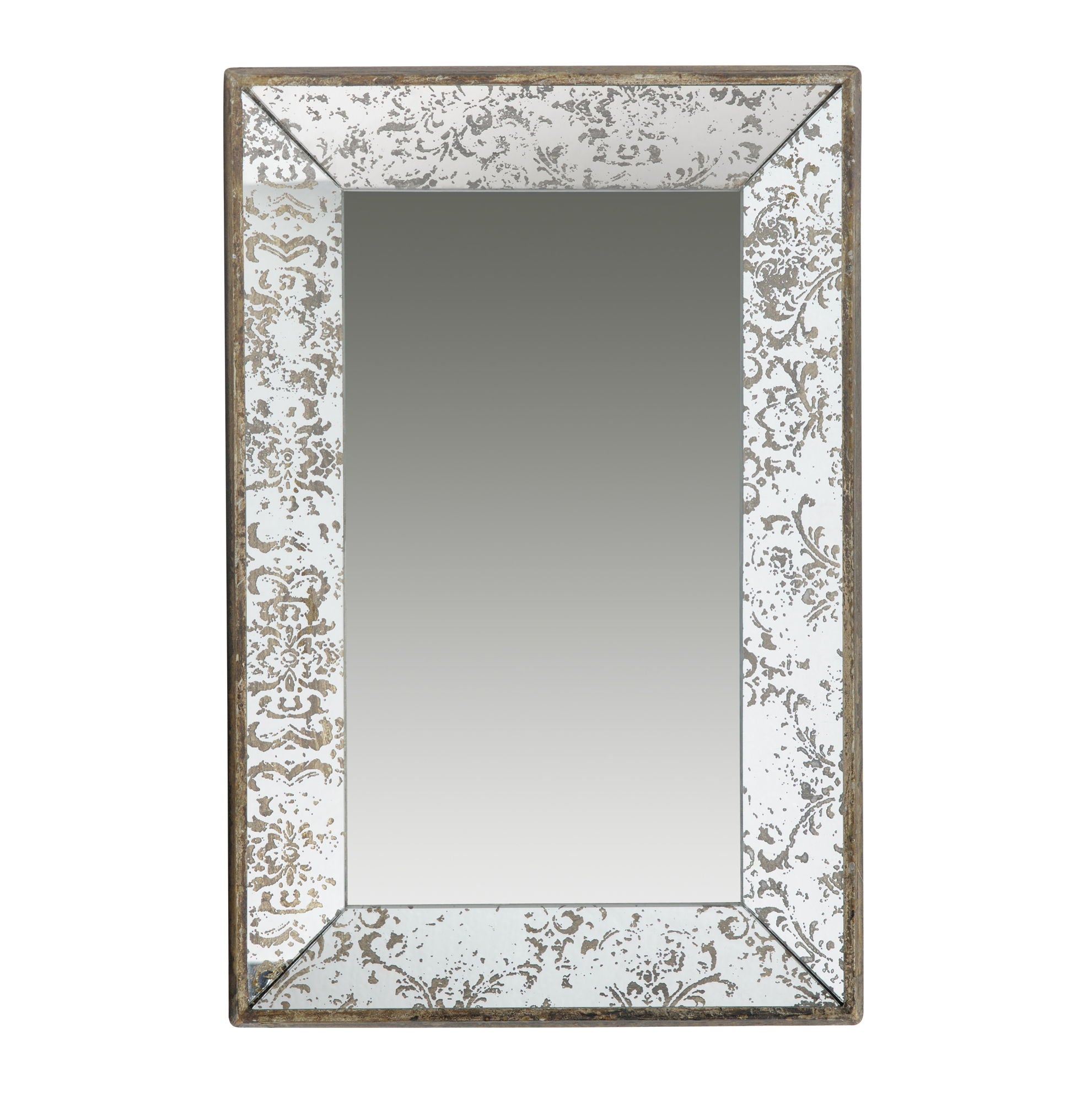 Antique Rectangle Mirror With Floral Accents, Mirrored Display Tray, Hanging Wall Mirror