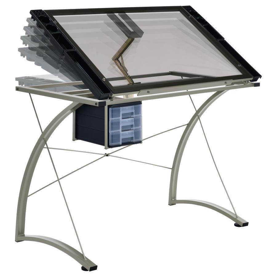 Coaster Fine Furniture Melo - Glass Top Drafting Table With Storage - Silver | Meri Furniture