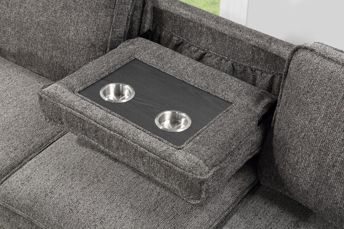 Estelle - Fabric Reversible Sleeper Sectional With Storage Chaise Drop-Down Table 2 Cup Holders And 2 USB Ports