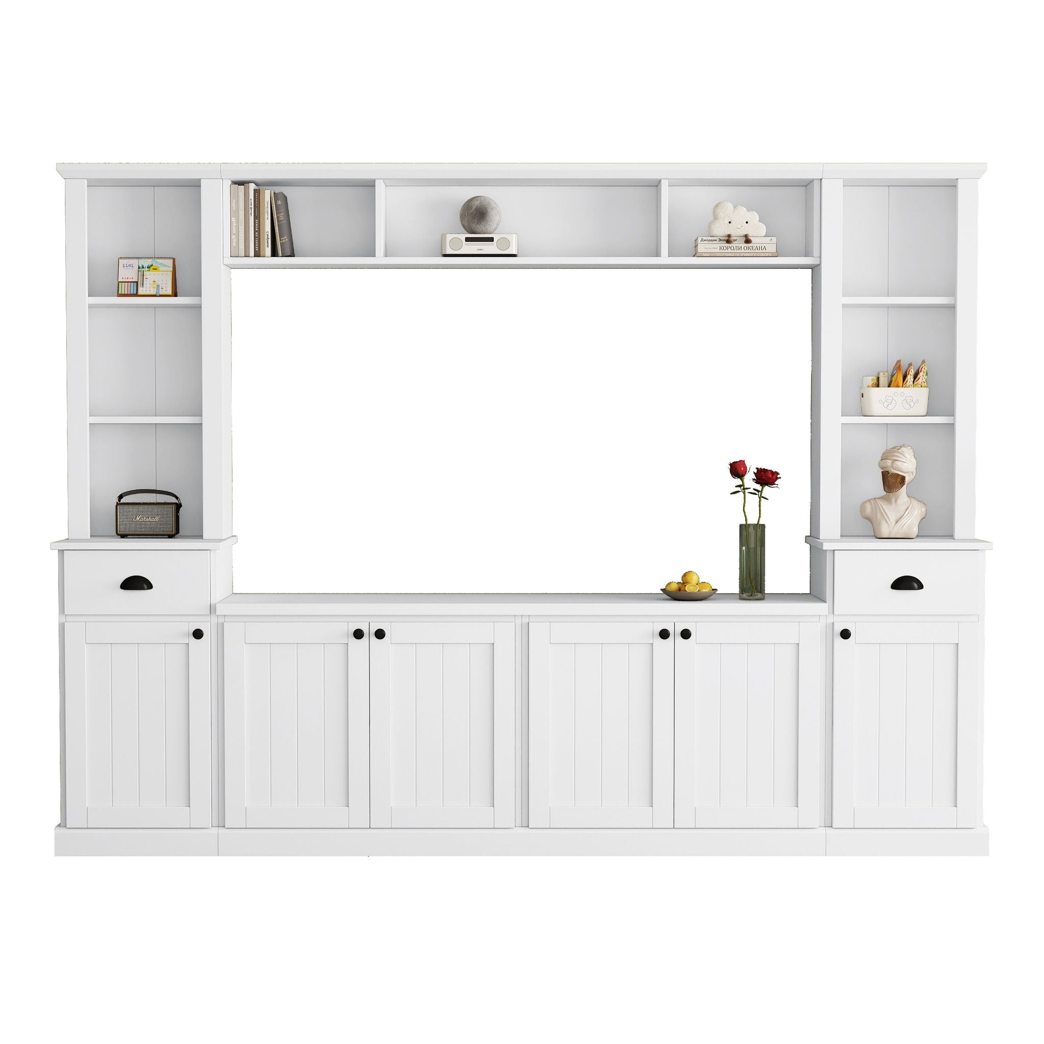 Minimalist Entertainment Wall Unit Set With Bridge For TVs Up To 75"