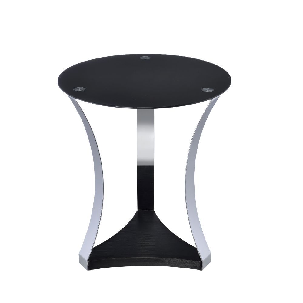 ACME Geiger - End Table - Chrome & Black Glass | Meri Furniture