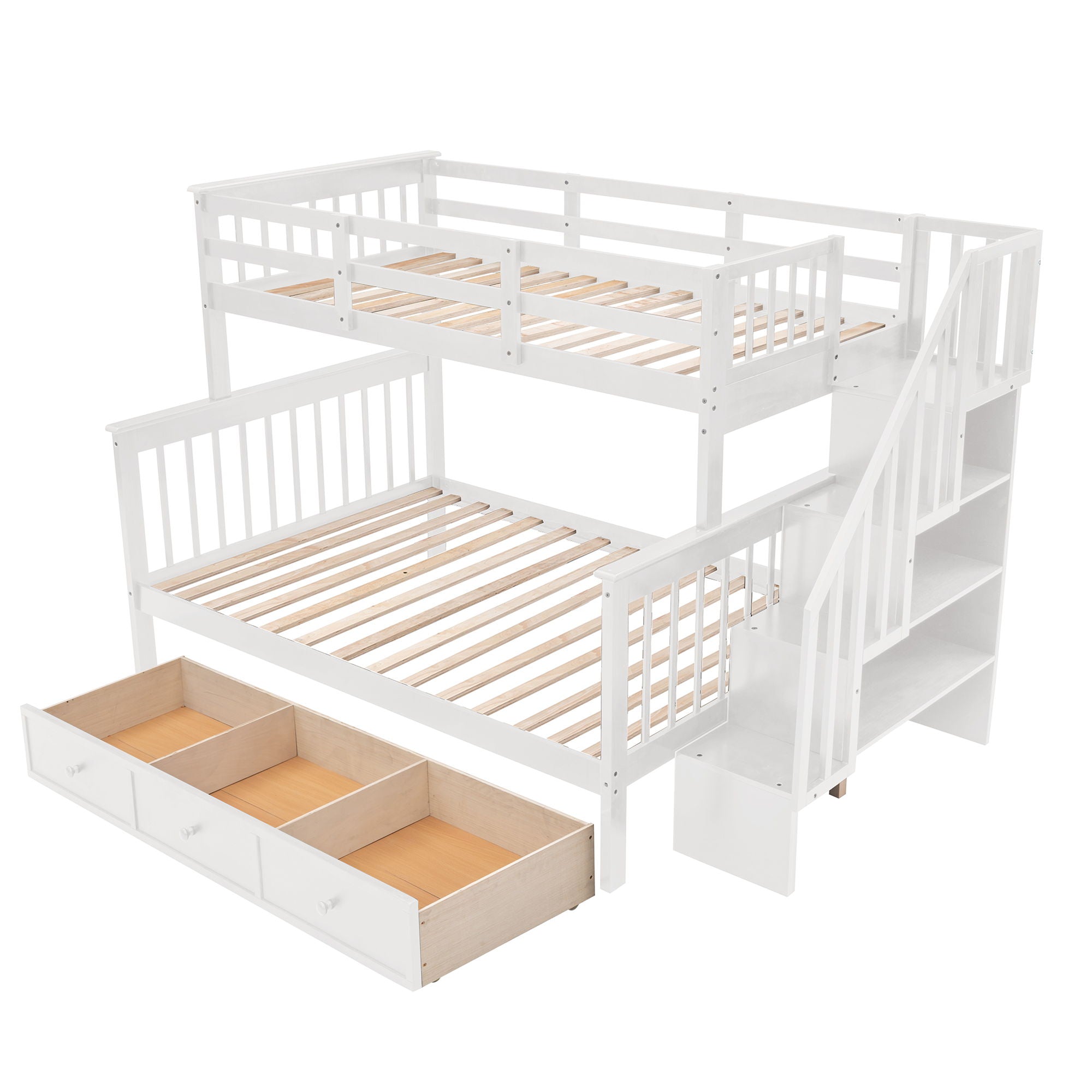 Stairway Bunk Bed With Storage And Guard Rail For Bedroom