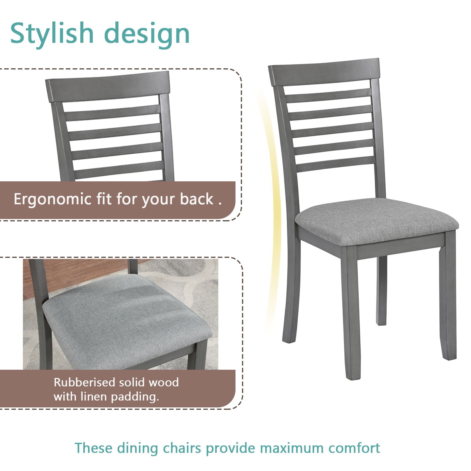 5 Pieces Modern Dining Set, Rectangular Wooden Dining Table With 4 Upholstered Chairs