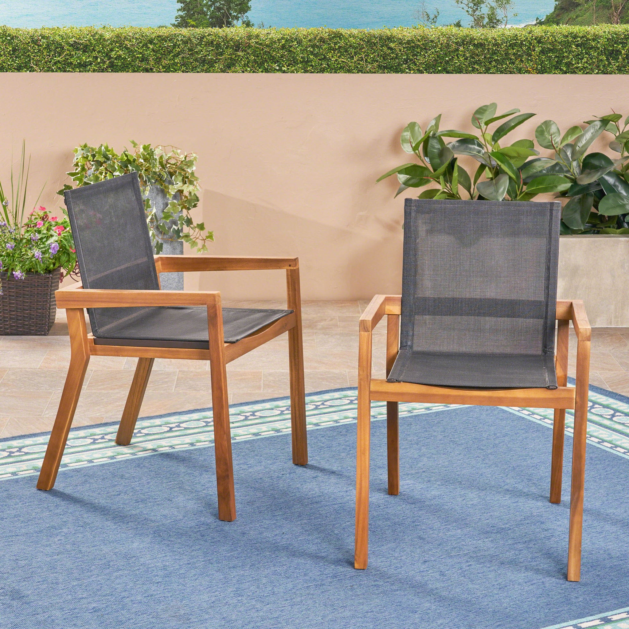 Belfast - Dining Chair With Acacia Wood Frame And Mesh Seating (Set of 2)