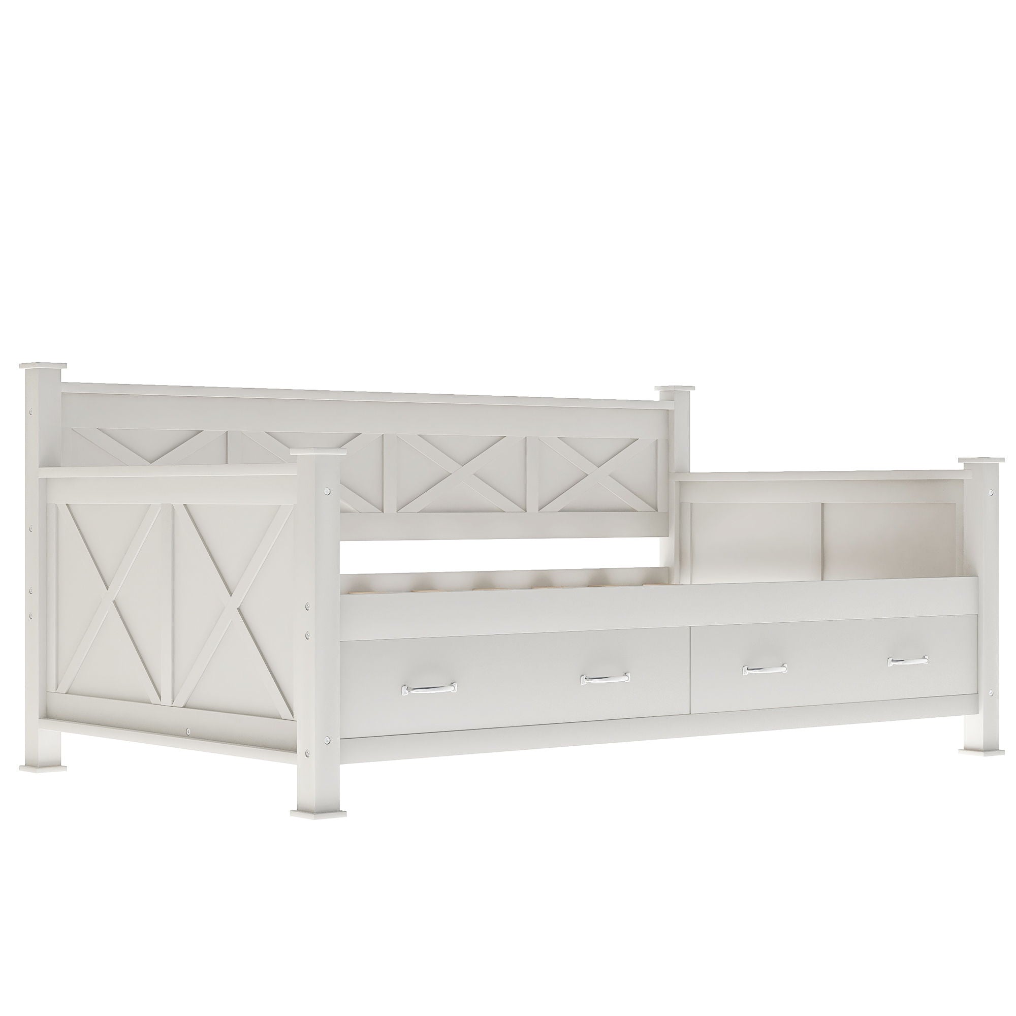Modern Daybed With 2 Large Drawers, X Shaped Frame