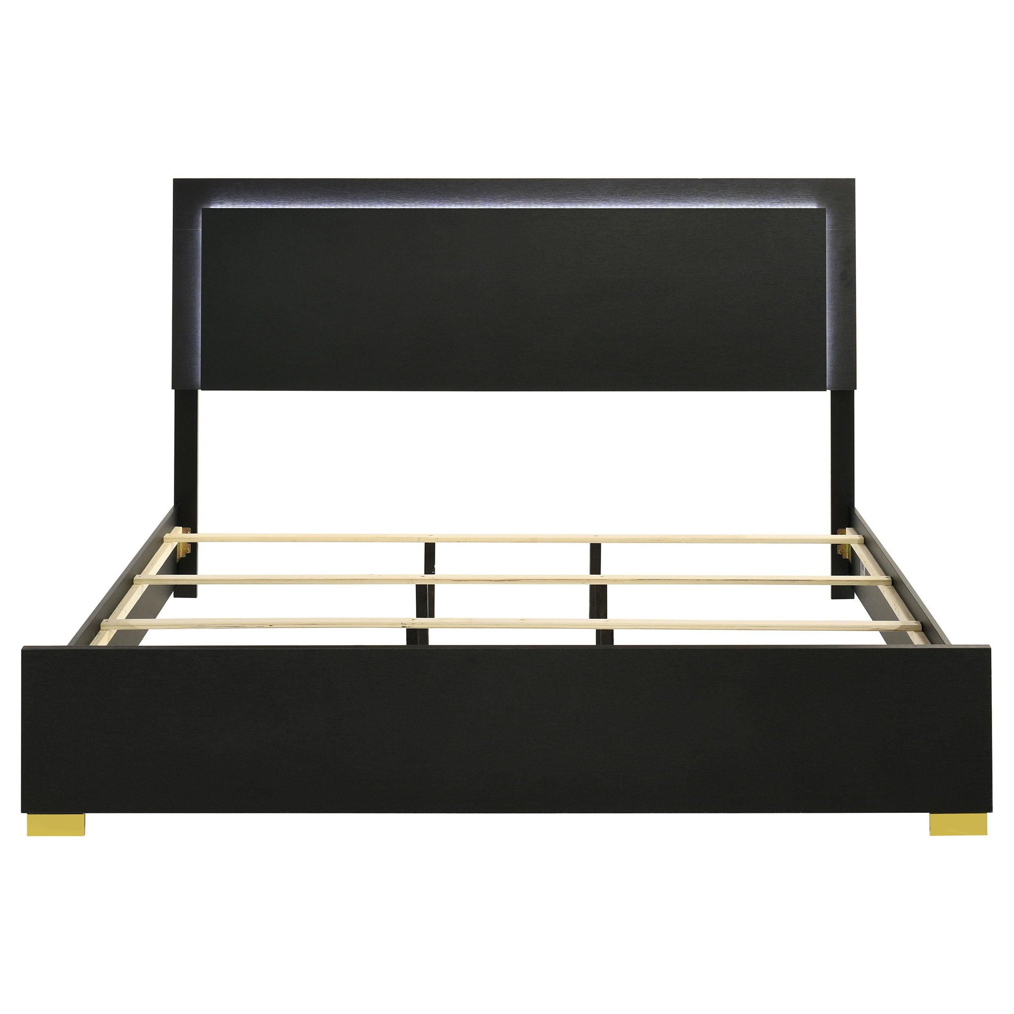 Marceline Wood Eastern King LED Panel Bed Black