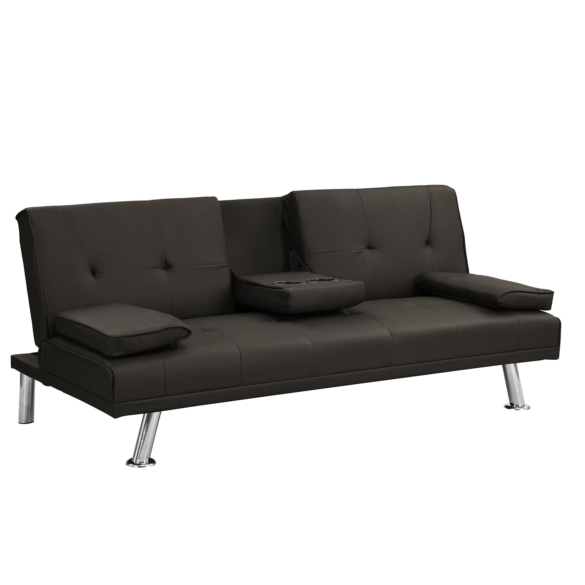 Modern Sofa Bed With Armrest 2 Holders, Wood Frame & Stainless Leg