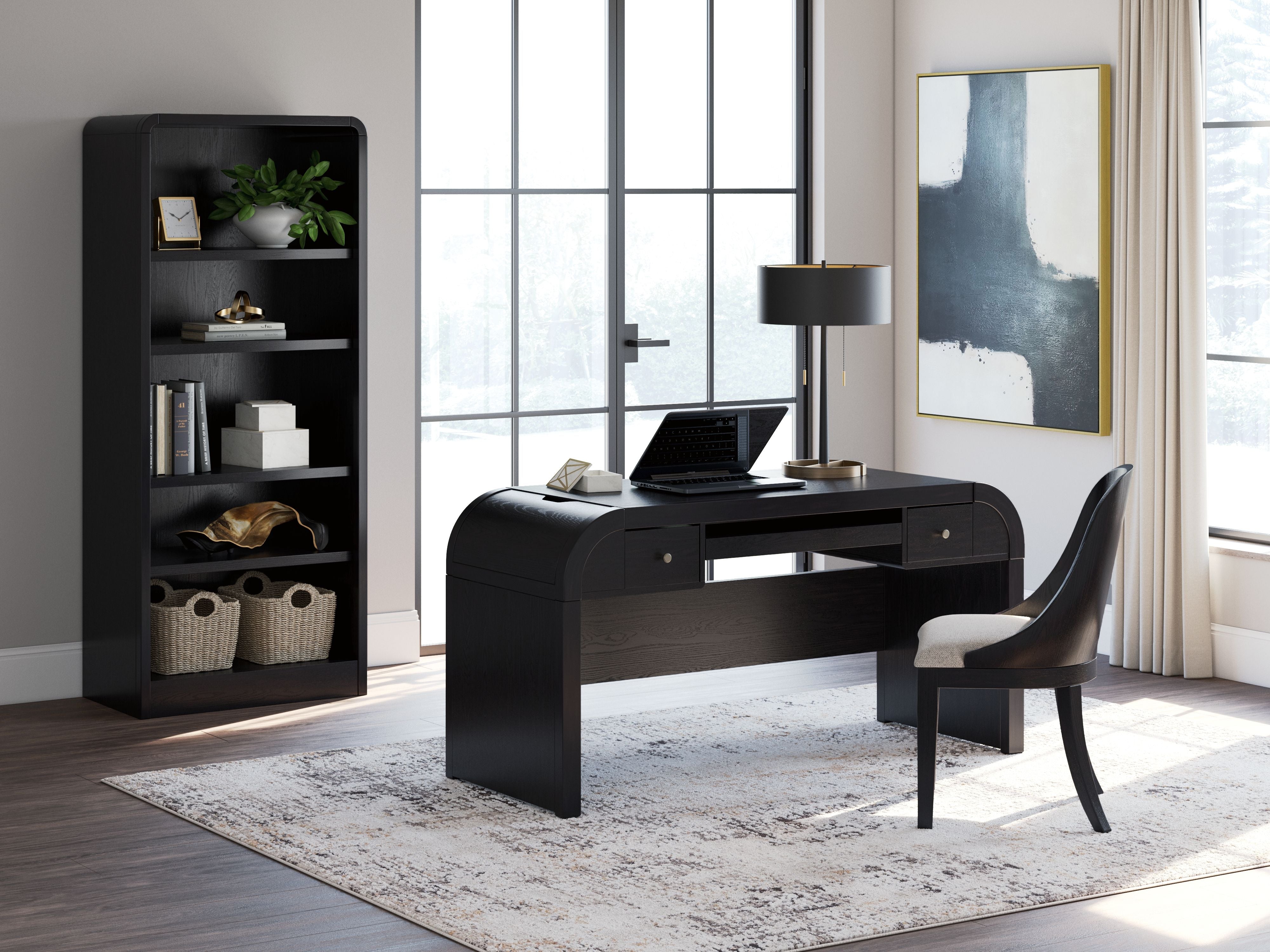 Signature Design by Ashley® Rowanbeck - Black - 3 Pc. - Home Office Desk, Chair, Bookcase | Meri Furniture