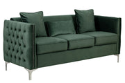 Bayberry 73"W Green Velvet Sofa with 3 Pillows
