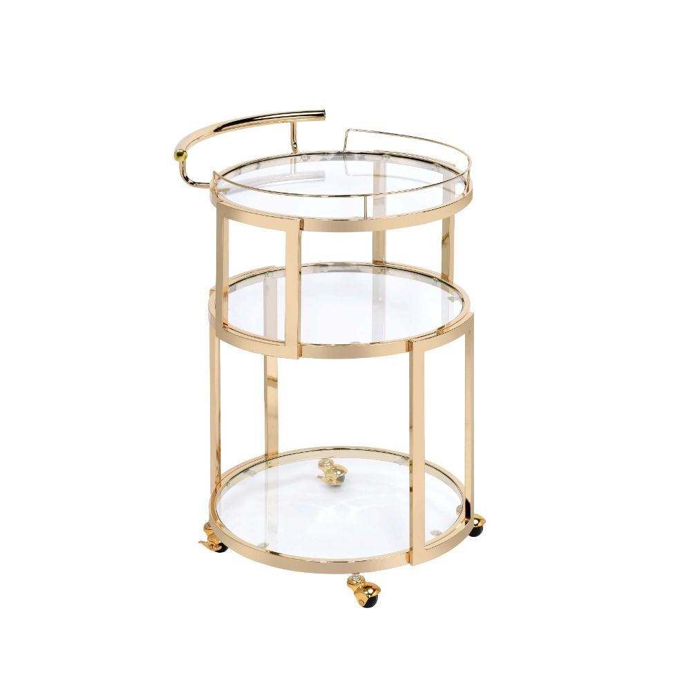 ACME Madelina - Serving Cart - Gold & Clear Glass | Meri Furniture
