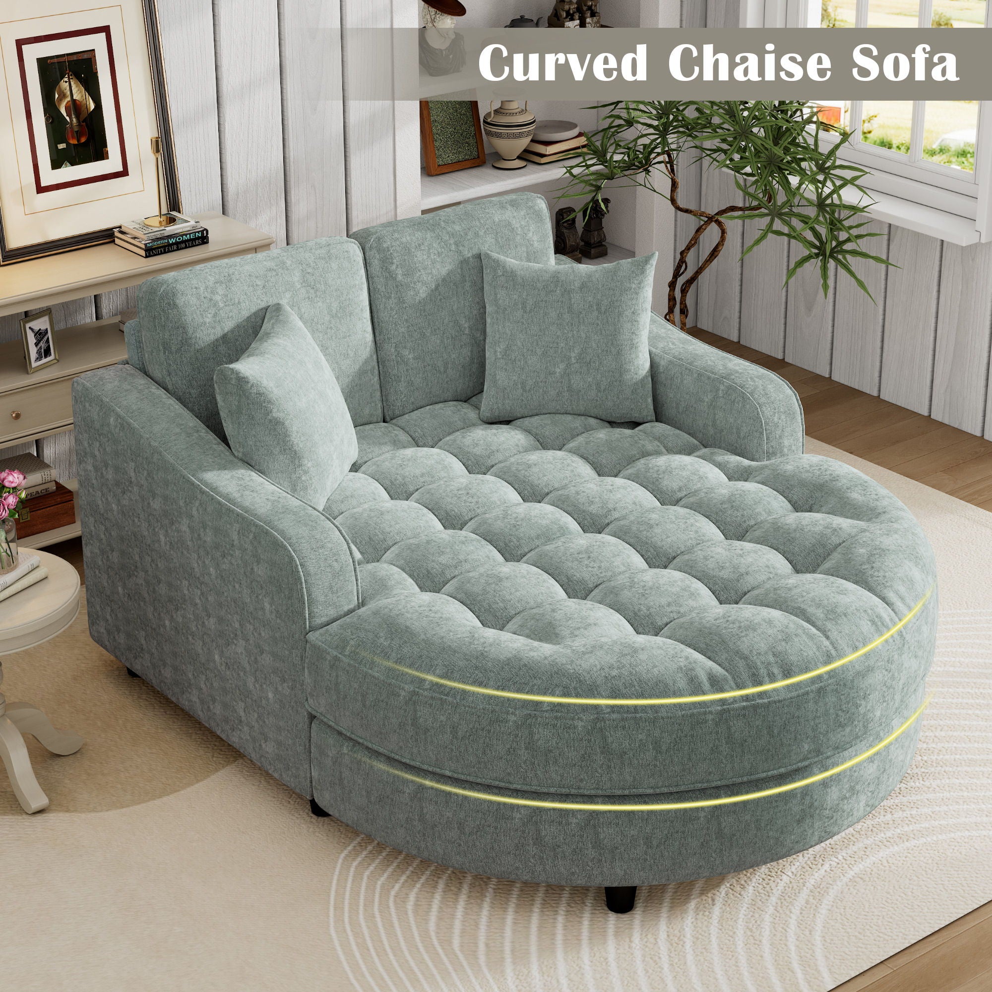 Modern Chaise Lounge Upholstered Sofa Couch With Tufted Seat And Detachable Pillows For Living Room