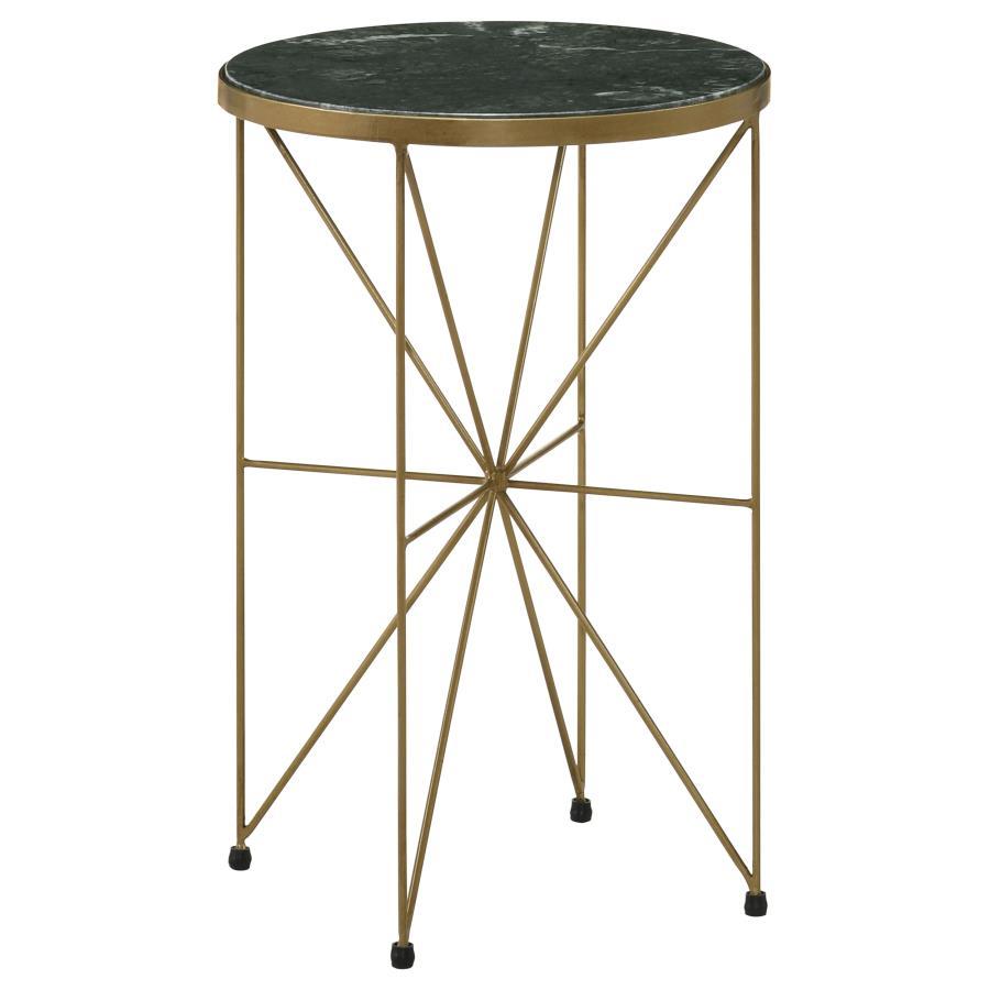 Coaster Fine Furniture Eliska - Round Green Marble Top Accent Side Table - Antique Gold | Meri Furniture