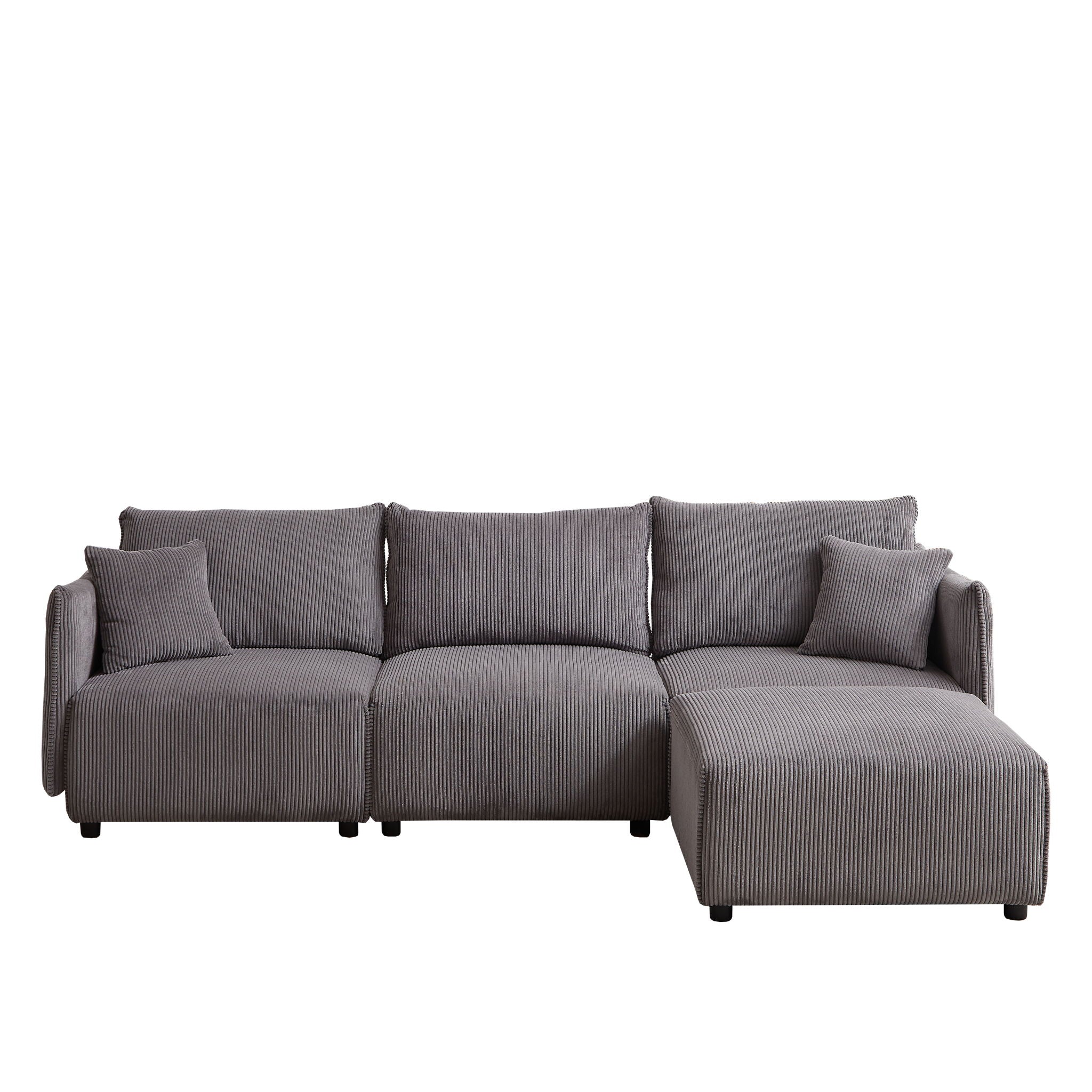 Modern Minimalist Corduroy Combination Sofa With 2 Comfort Cushions With USB & C Charging Ports