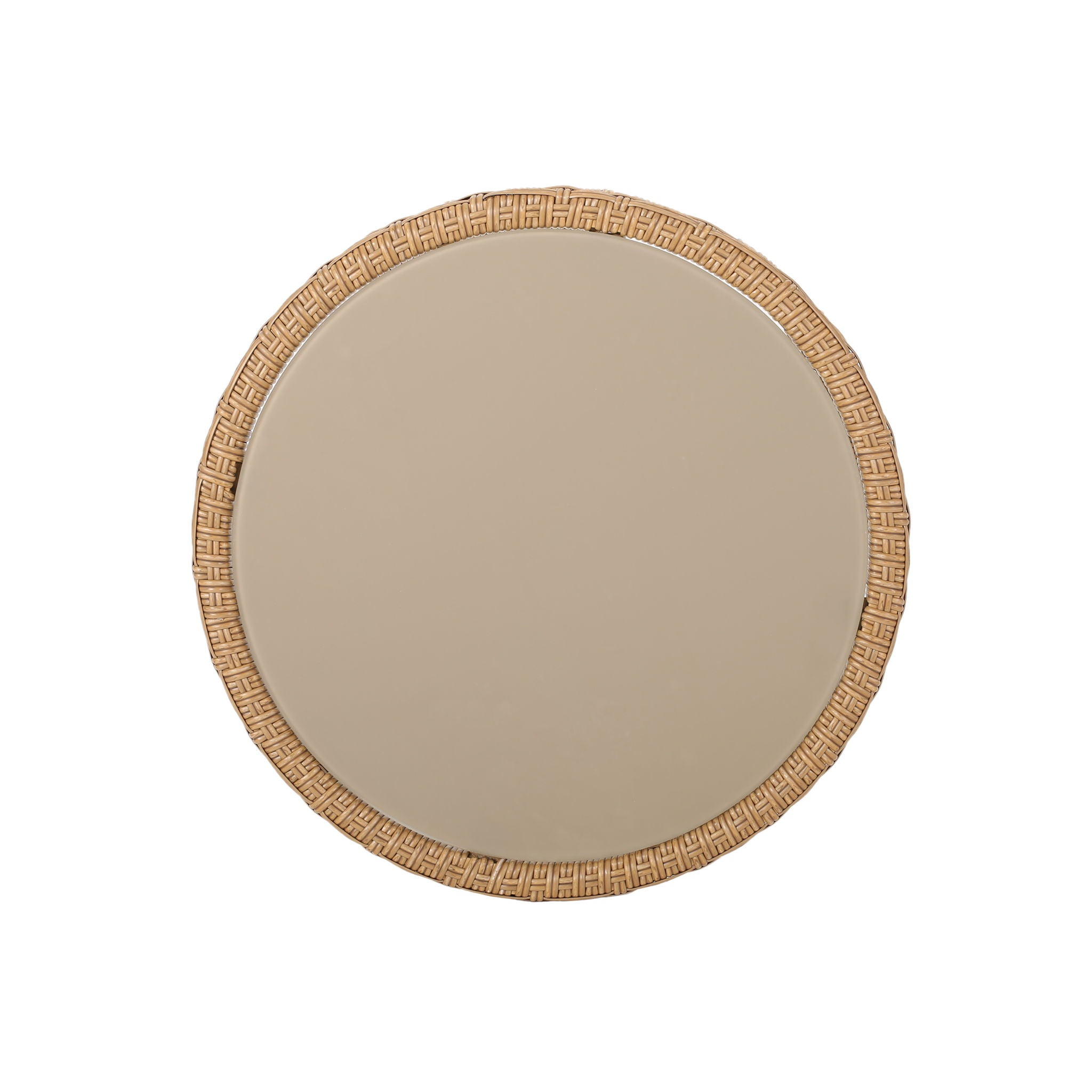 Outdoor Side Table With Tempered Glass Top And Rattan Wicker Cover - Light Brown